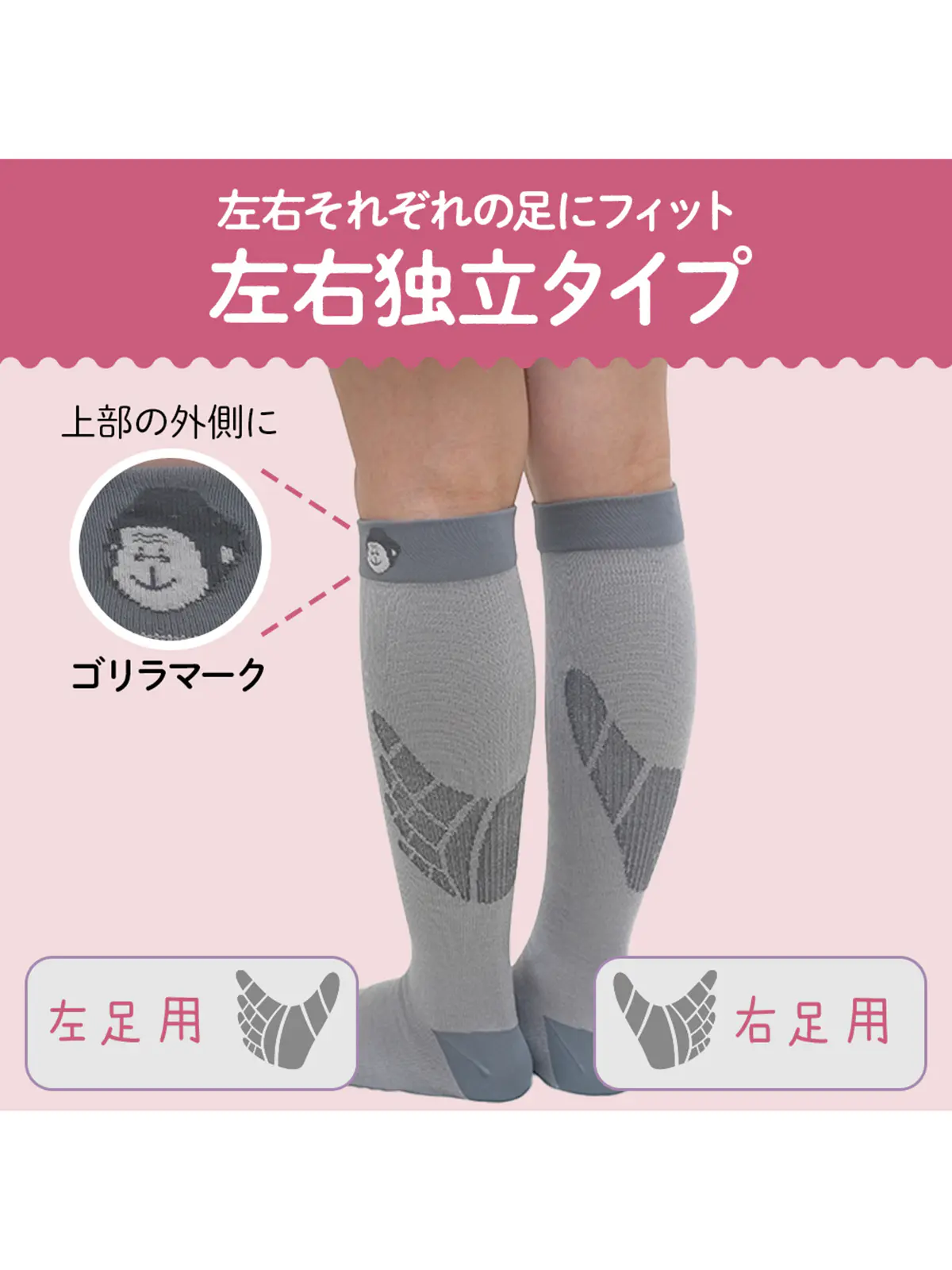 WEB限定／着圧ソックス／ベビーゴリラのひとつかみ（ふくらはぎ用） グレー M