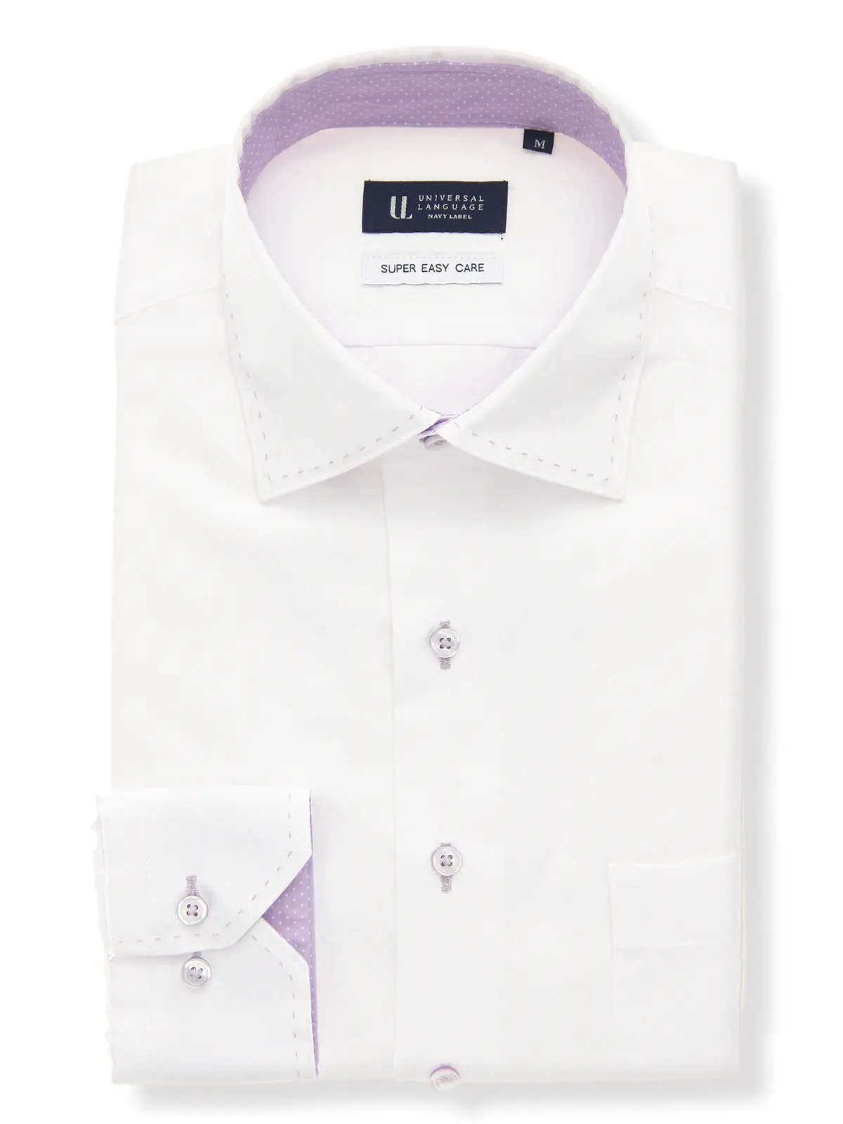 WEB限定／ワイシャツ／長袖／形態安定／ワイドカラー／BASIC／ドレスシャツ ホワイト S