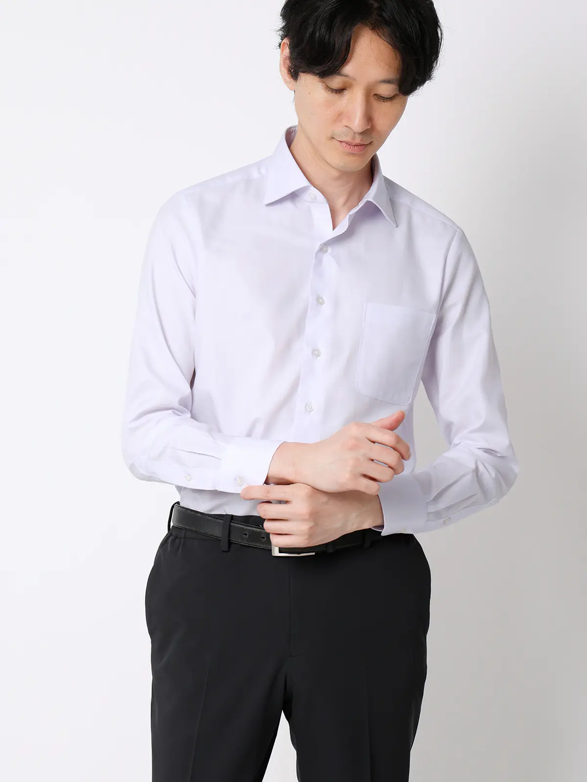 WEB限定／ワイシャツ／長袖／形態安定／ワイドカラー／無地／BASIC／ドレスシャツ／3点セット その他 S