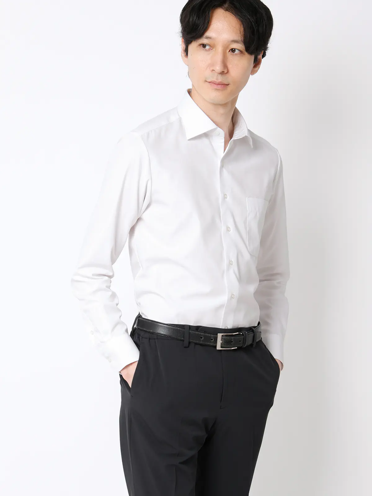 WEB限定／ワイシャツ／長袖／形態安定／ワイドカラー／無地／BASIC／ドレスシャツ／3点セット その他 S