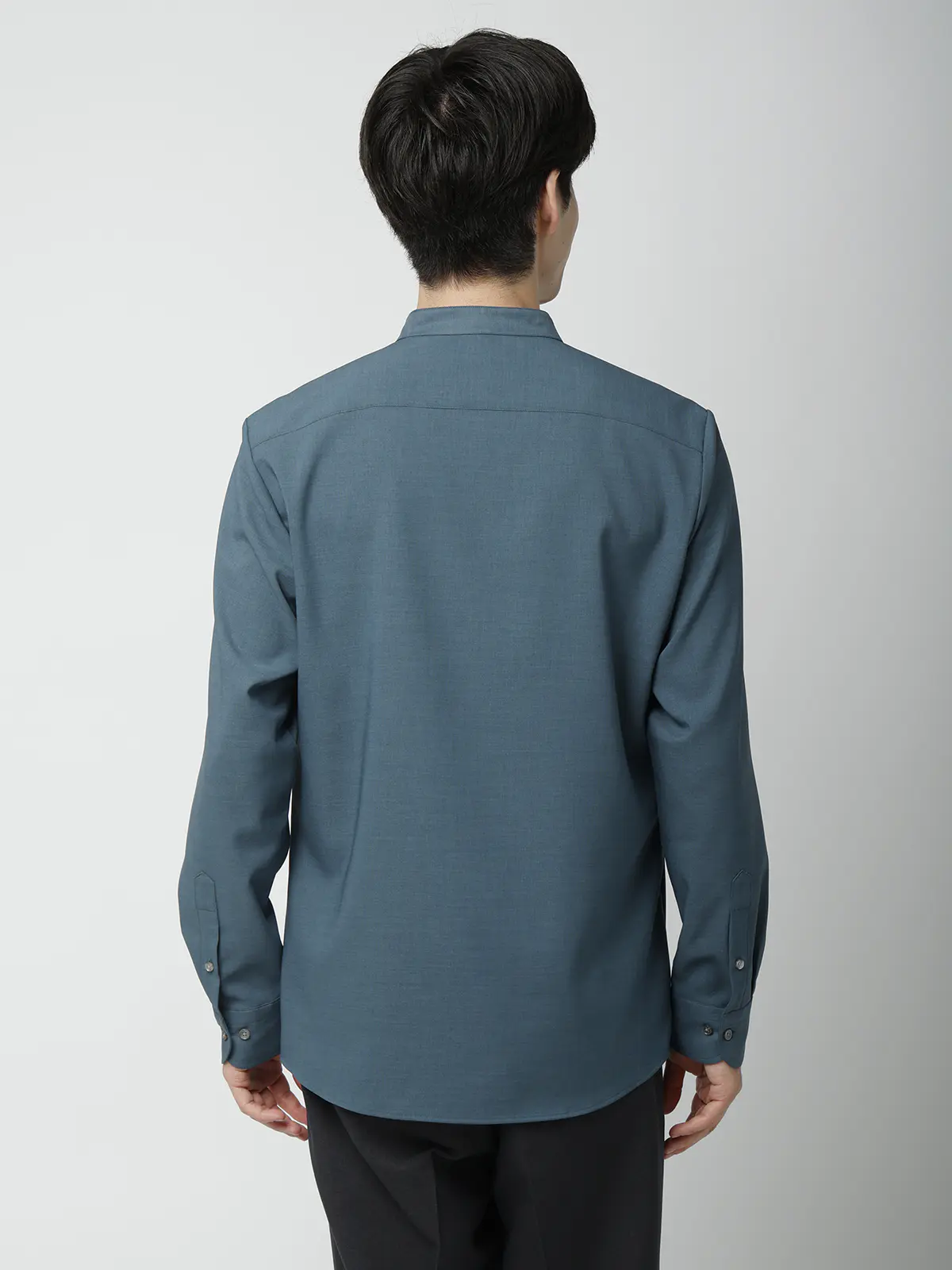 バンドカラーシャツ/長袖/ノンアイロン/ウォッシャブル/ストレッチ/速乾/トロピカル ブルー L