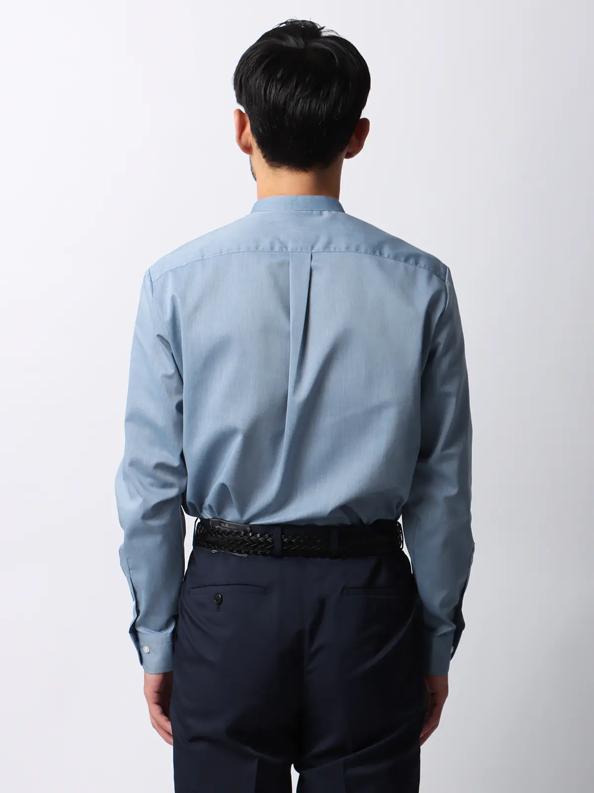 ワイシャツ/長袖/形態安定/ノンアイロン/バンドカラー/無地/BASIC/ドレスシャツ ブルー S