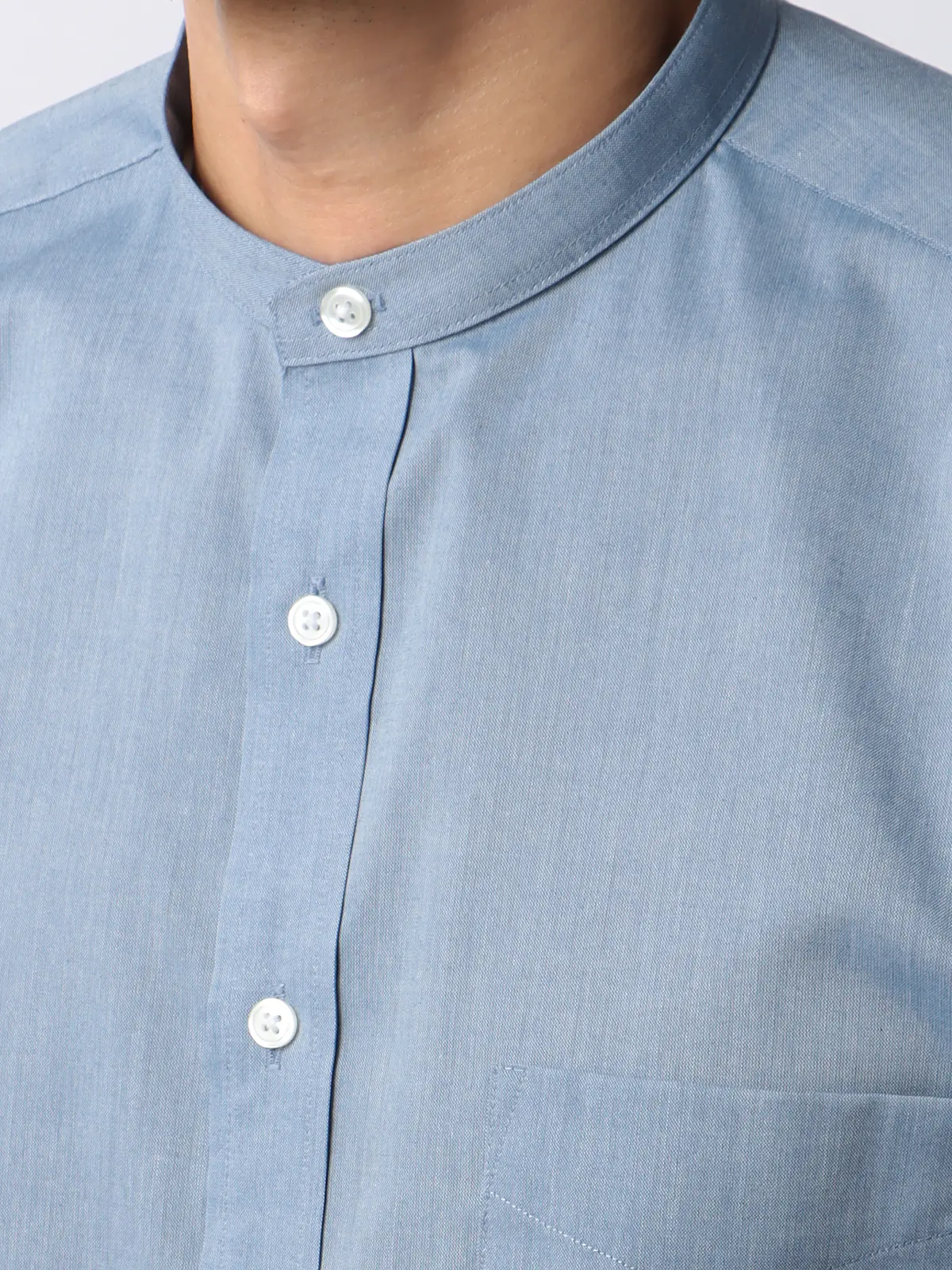 ワイシャツ/長袖/形態安定/ノンアイロン/バンドカラー/無地/BASIC/ドレスシャツ ブルー S