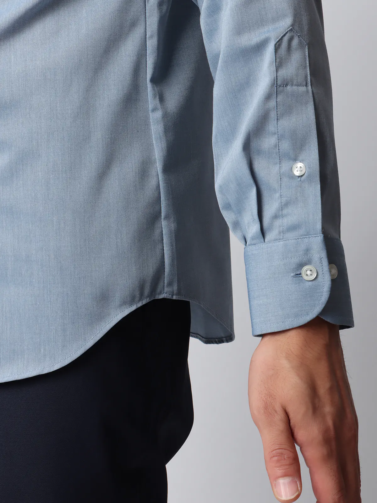 ワイシャツ/長袖/形態安定/ノンアイロン/バンドカラー/無地/BASIC/ドレスシャツ ブルー S