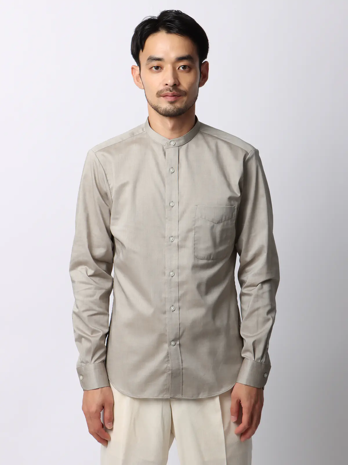 ワイシャツ/長袖/形態安定/ノンアイロン/バンドカラー/無地/BASIC/ドレスシャツ ベージュ S