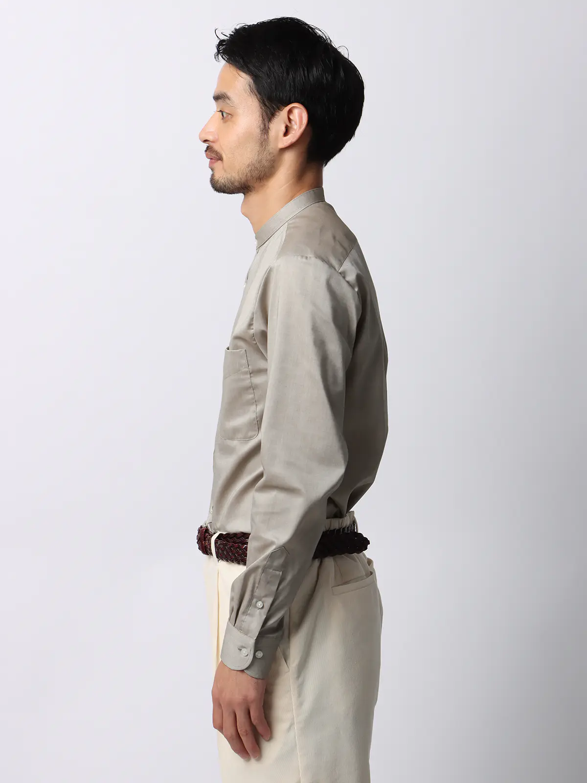 ワイシャツ/長袖/形態安定/ノンアイロン/バンドカラー/無地/BASIC/ドレスシャツ ベージュ S