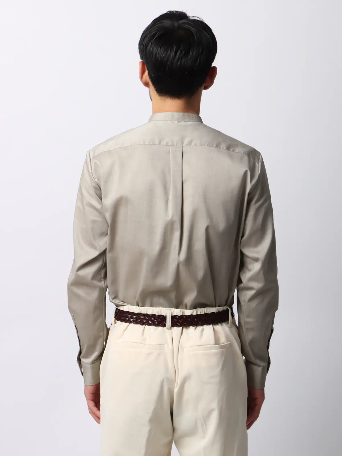 ワイシャツ/長袖/形態安定/ノンアイロン/バンドカラー/無地/BASIC/ドレスシャツ ベージュ S