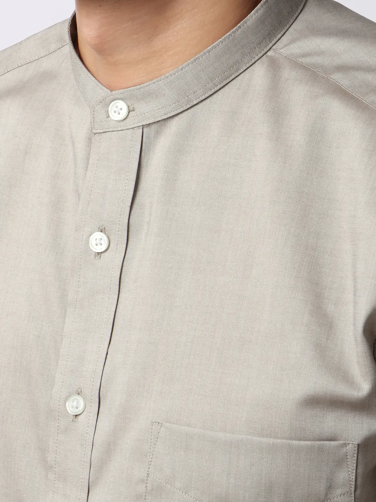 ワイシャツ/長袖/形態安定/ノンアイロン/バンドカラー/無地/BASIC/ドレスシャツ ベージュ S