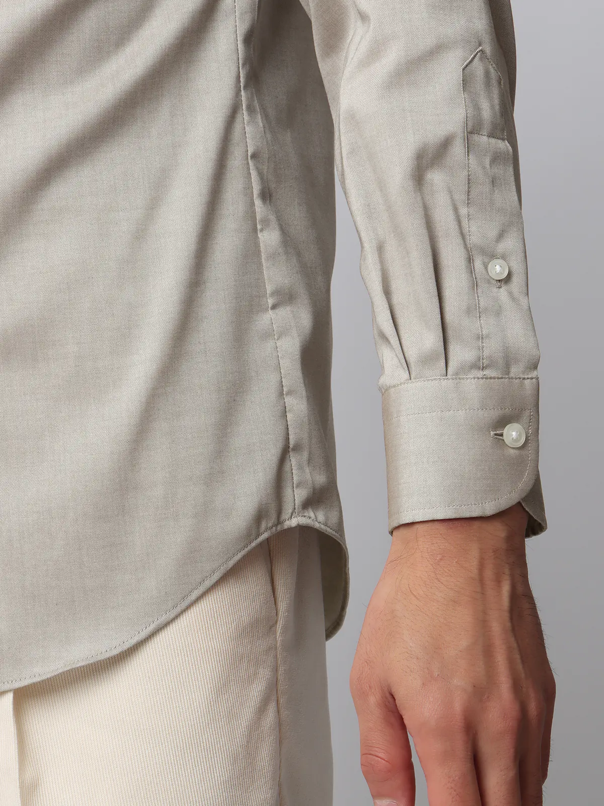 ワイシャツ/長袖/形態安定/ノンアイロン/バンドカラー/無地/BASIC/ドレスシャツ ベージュ S