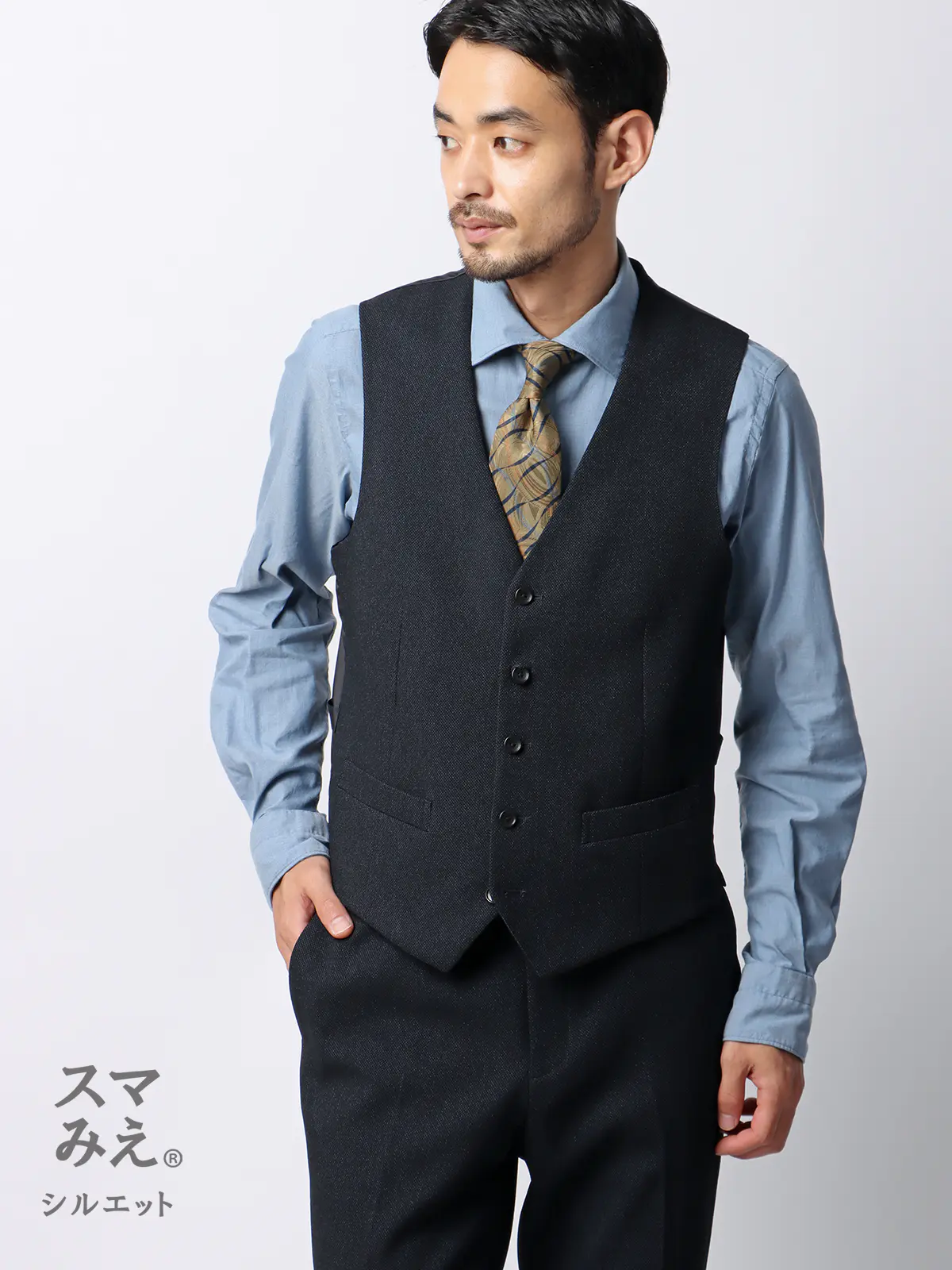 スマみえジレ／ウォッシャブル／ストレッチ／防シワ／CROSS MOVA／バーズアイ／SLV01 ネイビー S