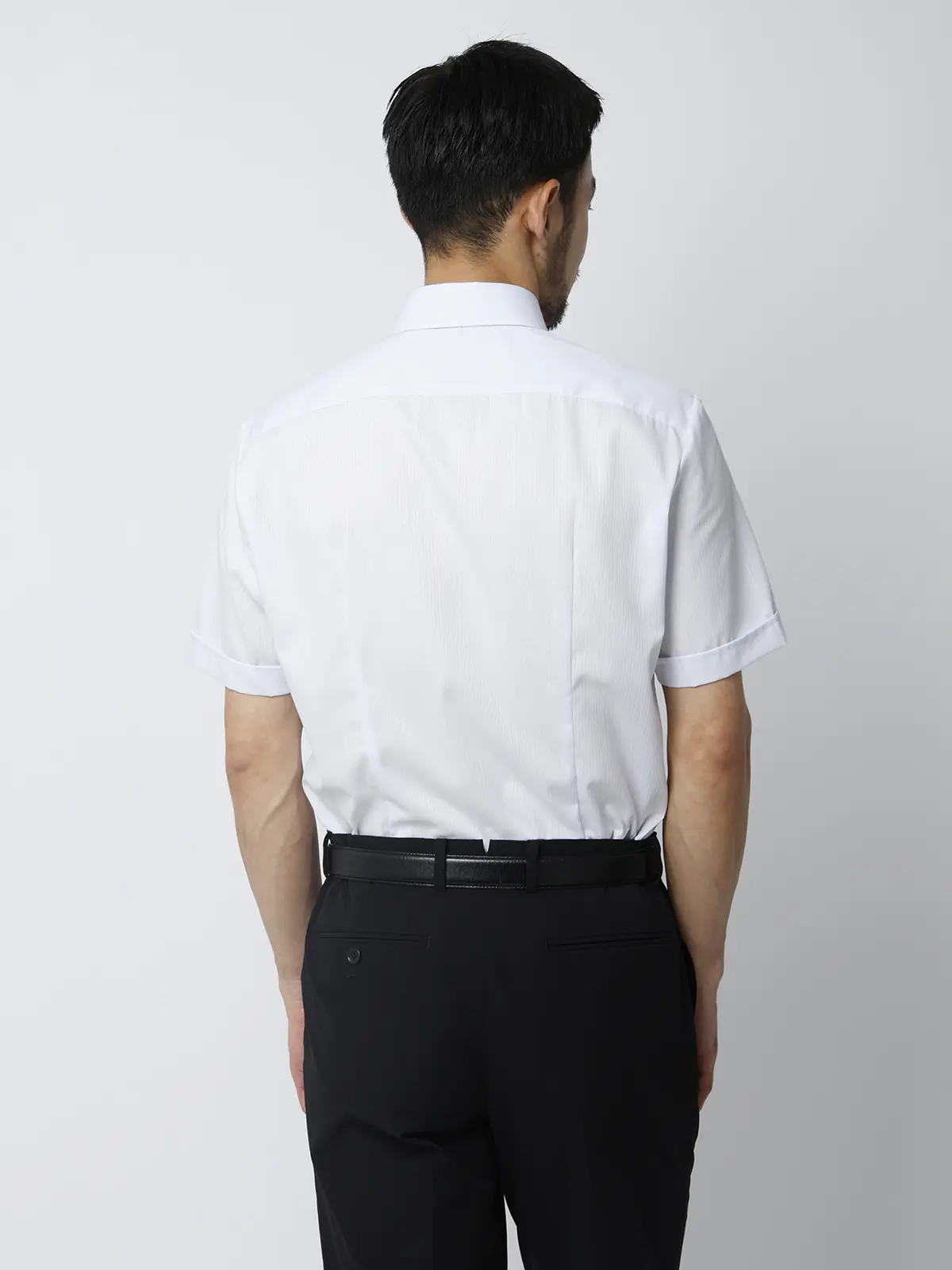 ワイシャツ/半袖/形態安定/ボタンダウンカラー/シャドーストライプ/BASIC/ドレスシャツ サックス M