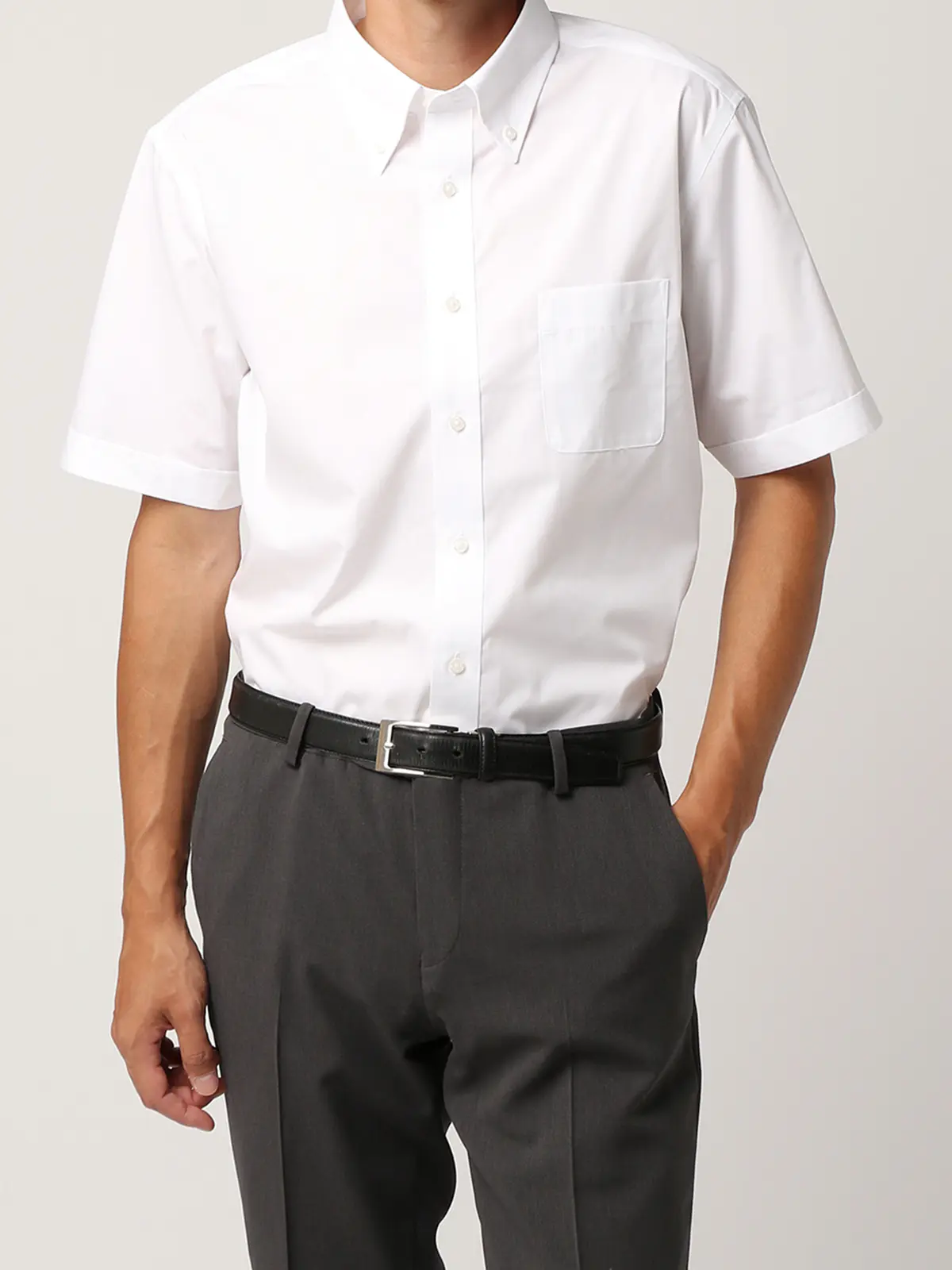 【訳アリ商品】ワイシャツ/半袖/形態安定/ボタンダウンカラー/無地/BASIC/ドレスシャツ ホワイト S
