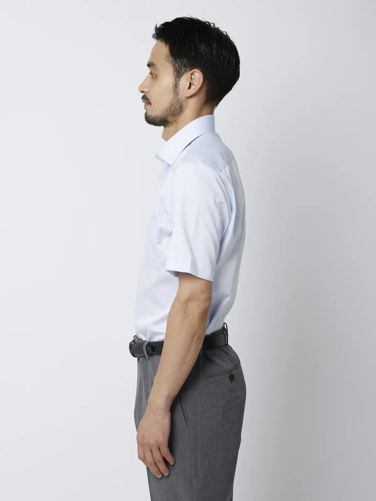 WEB限定/ワイシャツ/半袖/形態安定/ワイドカラー/無地/FIT/ドレスシャツ サックス M