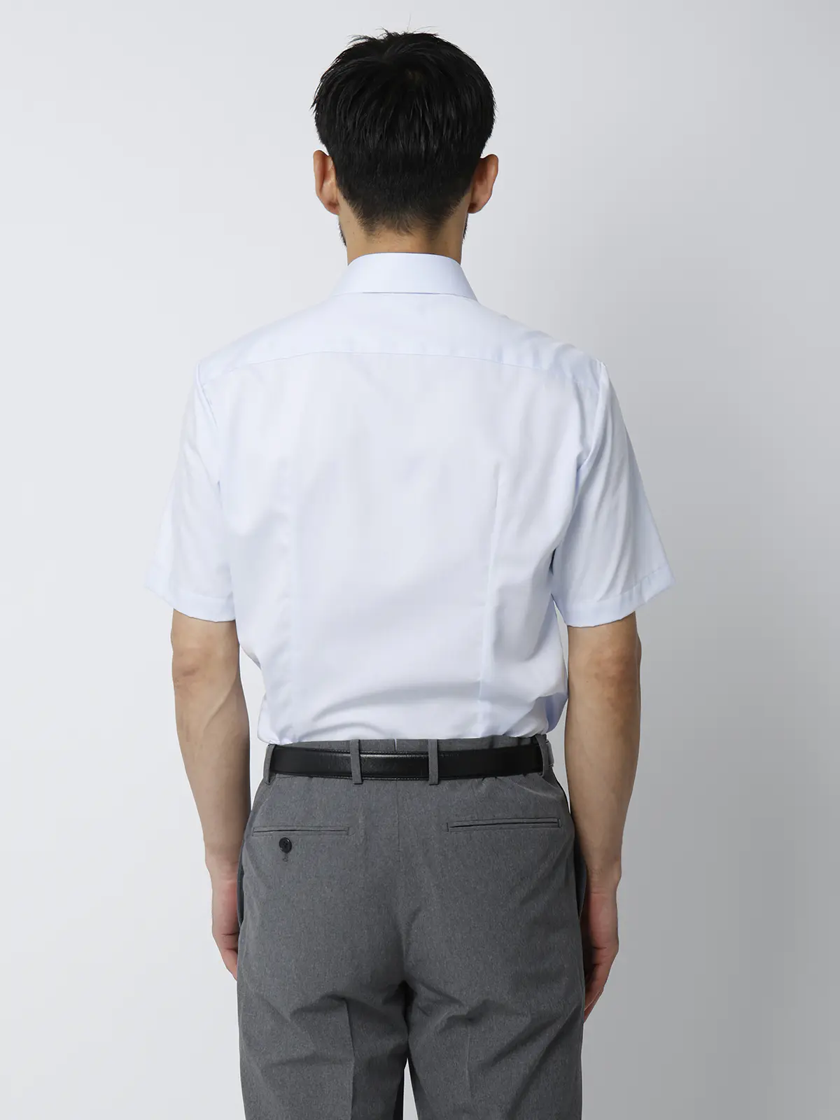 WEB限定/ワイシャツ/半袖/形態安定/ワイドカラー/無地/FIT/ドレスシャツ サックス M
