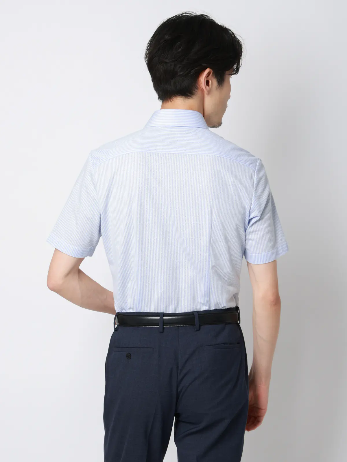 "超"伸びる涼しい最高シャツ/ワイシャツ/半袖/ノンアイロンジャージー/FIT/ドレスシャツ サックス S