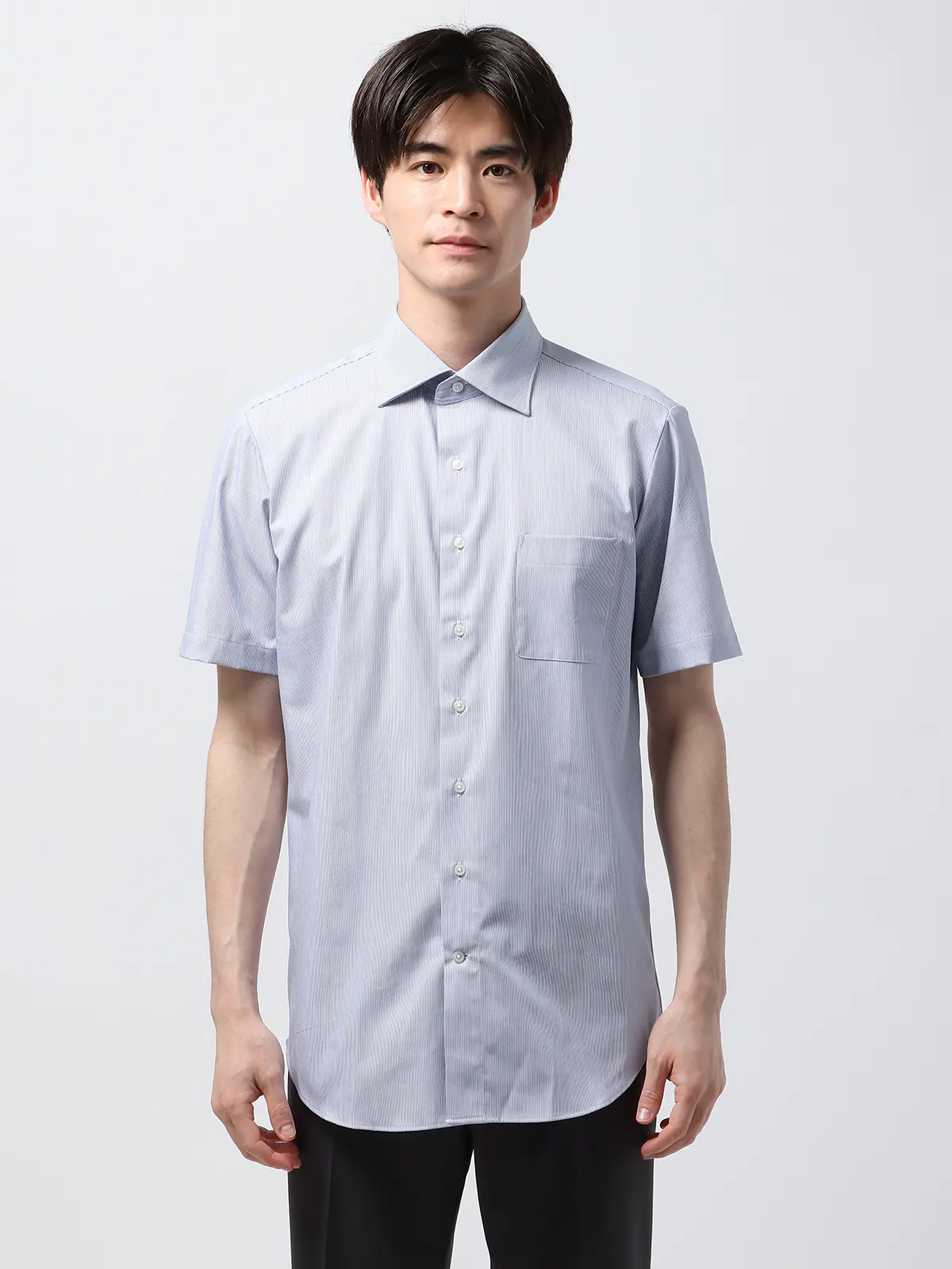 WEB限定/最高シャツ/ワイシャツ/半袖/ノンアイロンストレッチ/BASIC/ドレスシャツ ネイビー LL