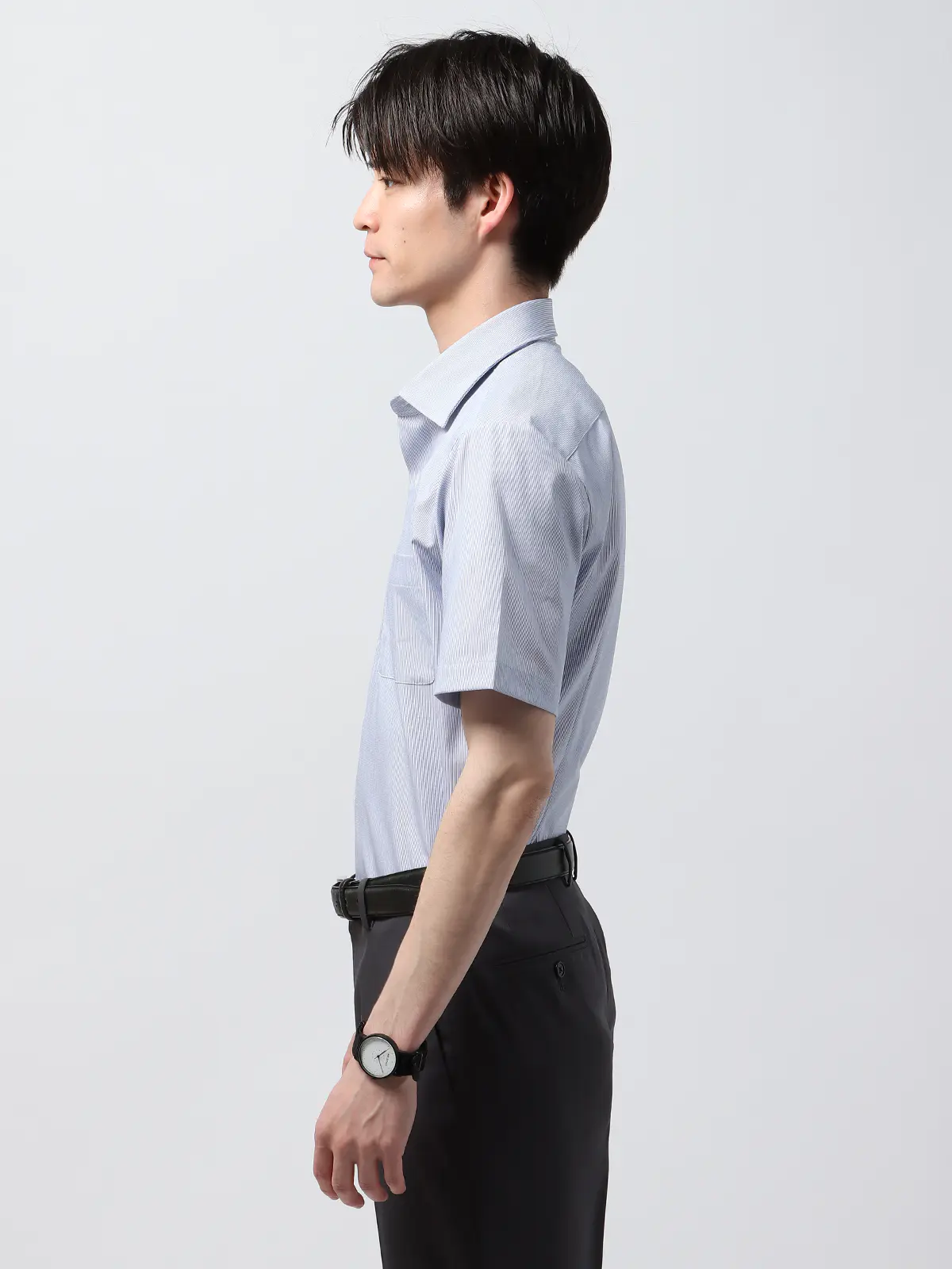 WEB限定/最高シャツ/ワイシャツ/半袖/ノンアイロンストレッチ/BASIC/ドレスシャツ ネイビー LL