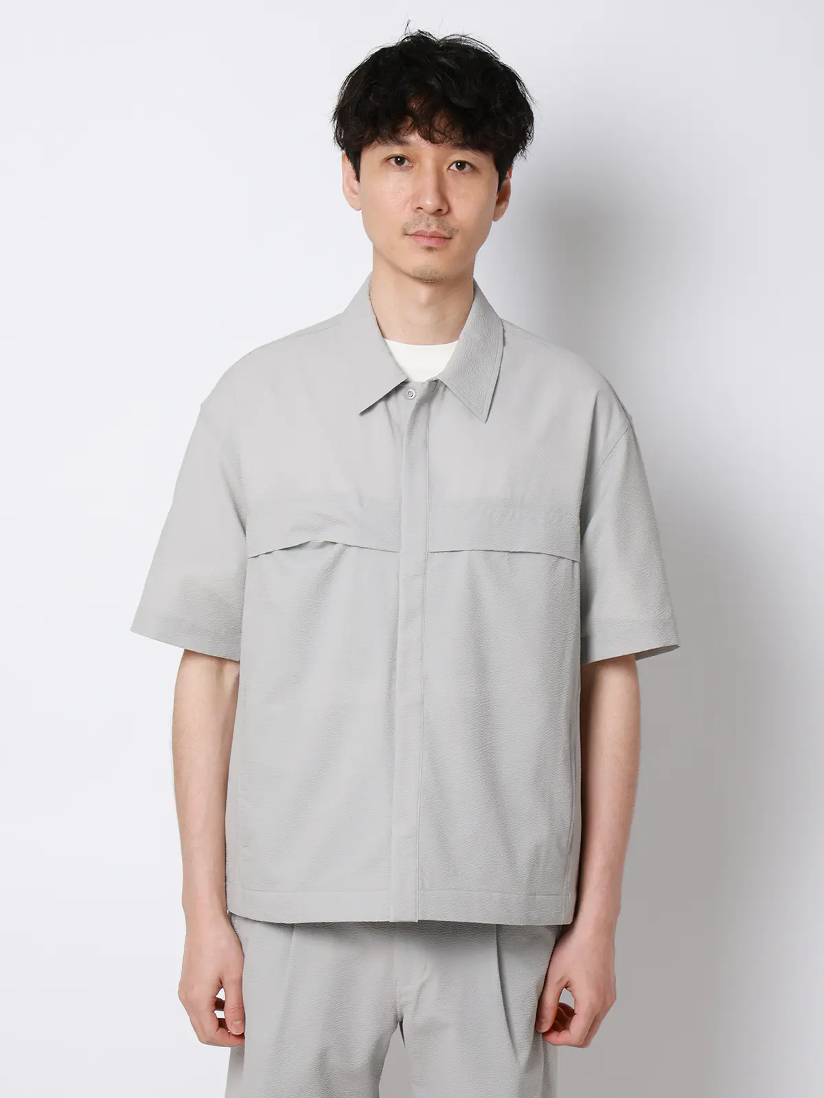 FLAT/ユーティリティーシャツ/半袖/ウォッシャブル/ストレッチ/ドライシアサッカー/無地 ライトグレー S