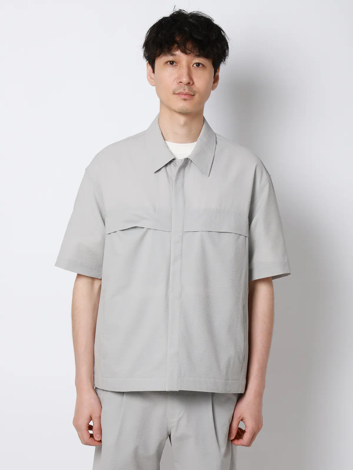 FLAT/ユーティリティーシャツ/半袖/ウォッシャブル/ストレッチ/ドライシアサッカー/無地 ライトグレー S