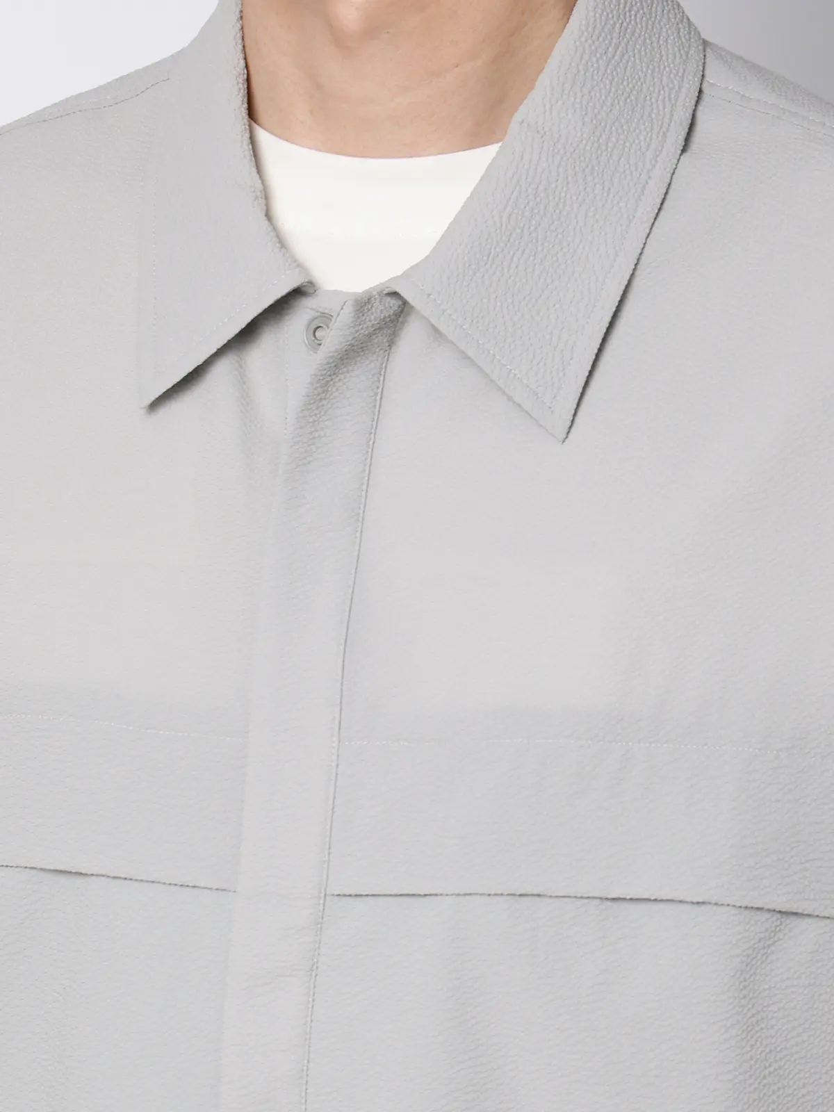 FLAT/ユーティリティーシャツ/半袖/ウォッシャブル/ストレッチ/ドライシアサッカー/無地 ライトグレー S