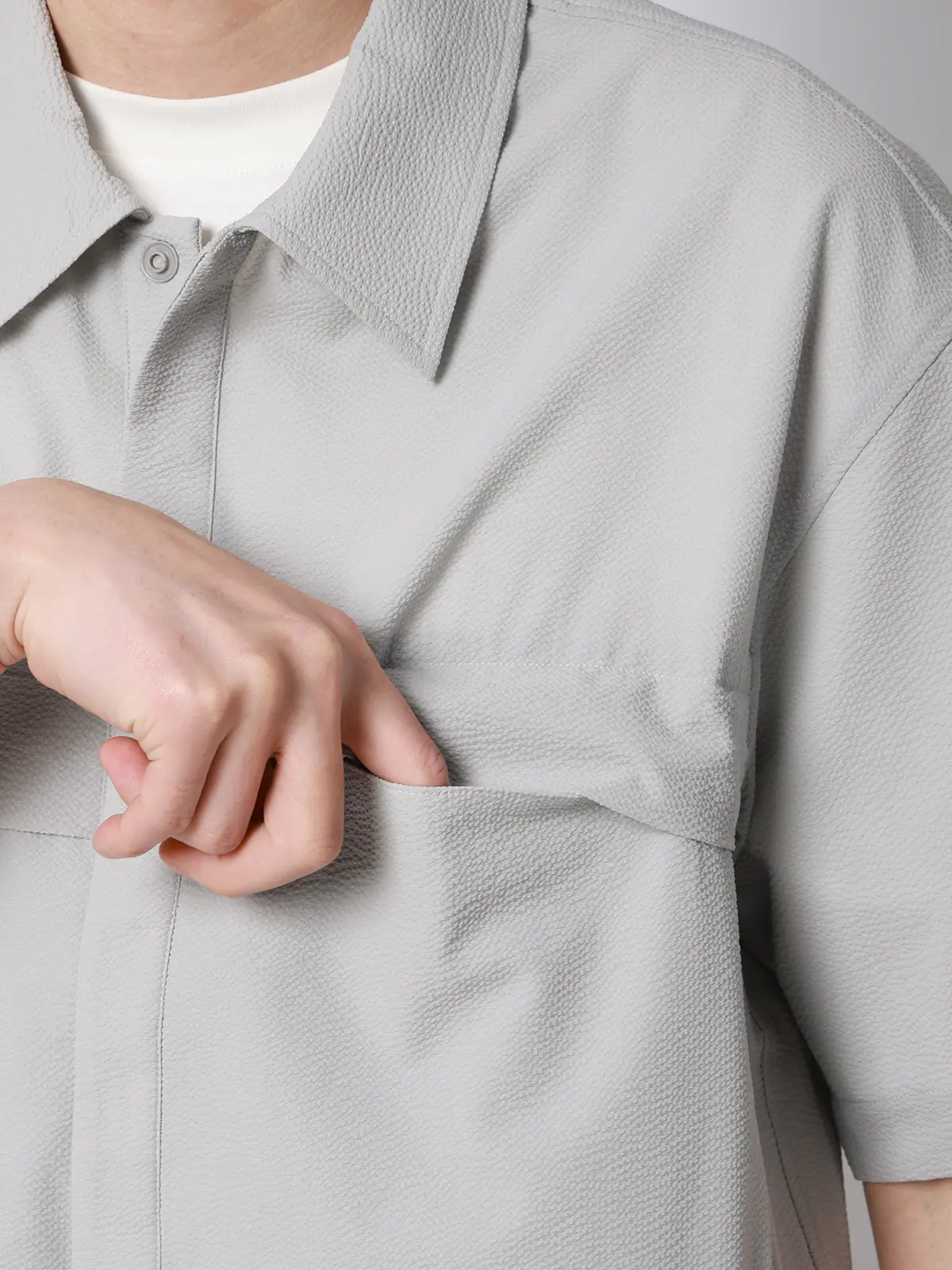 FLAT/ユーティリティーシャツ/半袖/ウォッシャブル/ストレッチ/ドライシアサッカー/無地 ライトグレー S