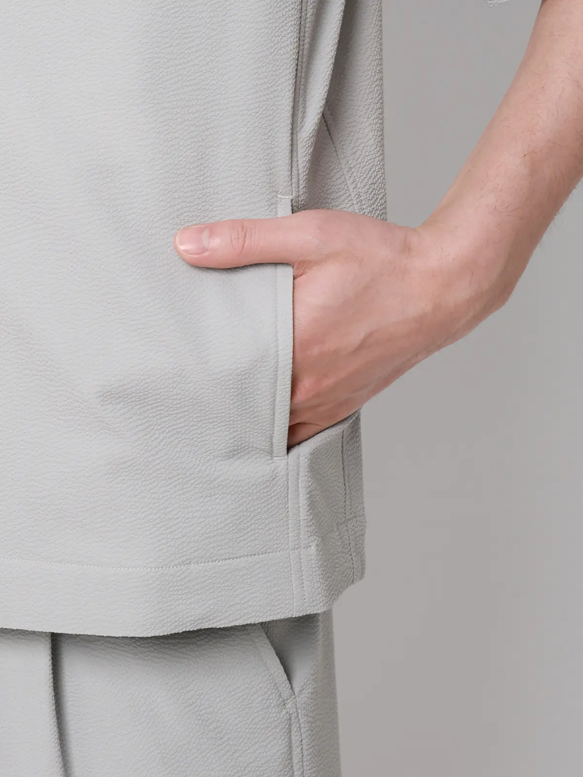 FLAT/ユーティリティーシャツ/半袖/ウォッシャブル/ストレッチ/ドライシアサッカー/無地 ライトグレー S