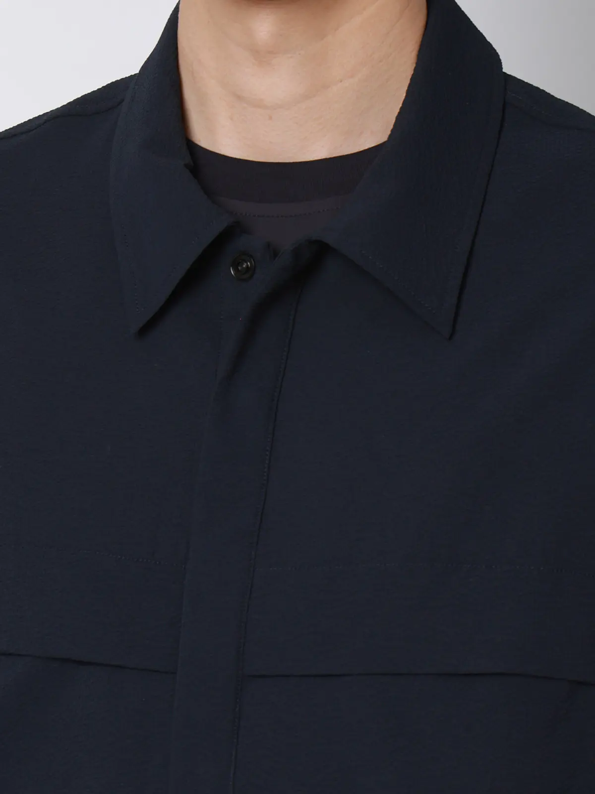 FLAT/ユーティリティーシャツ/半袖/ウォッシャブル/ストレッチ/ドライシアサッカー/無地 ネイビー S