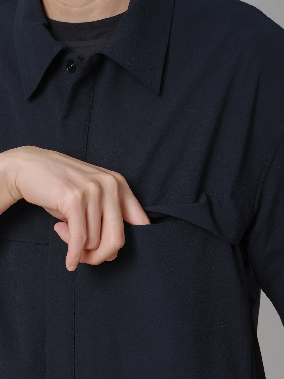 FLAT/ユーティリティーシャツ/半袖/ウォッシャブル/ストレッチ/ドライシアサッカー/無地 ネイビー S