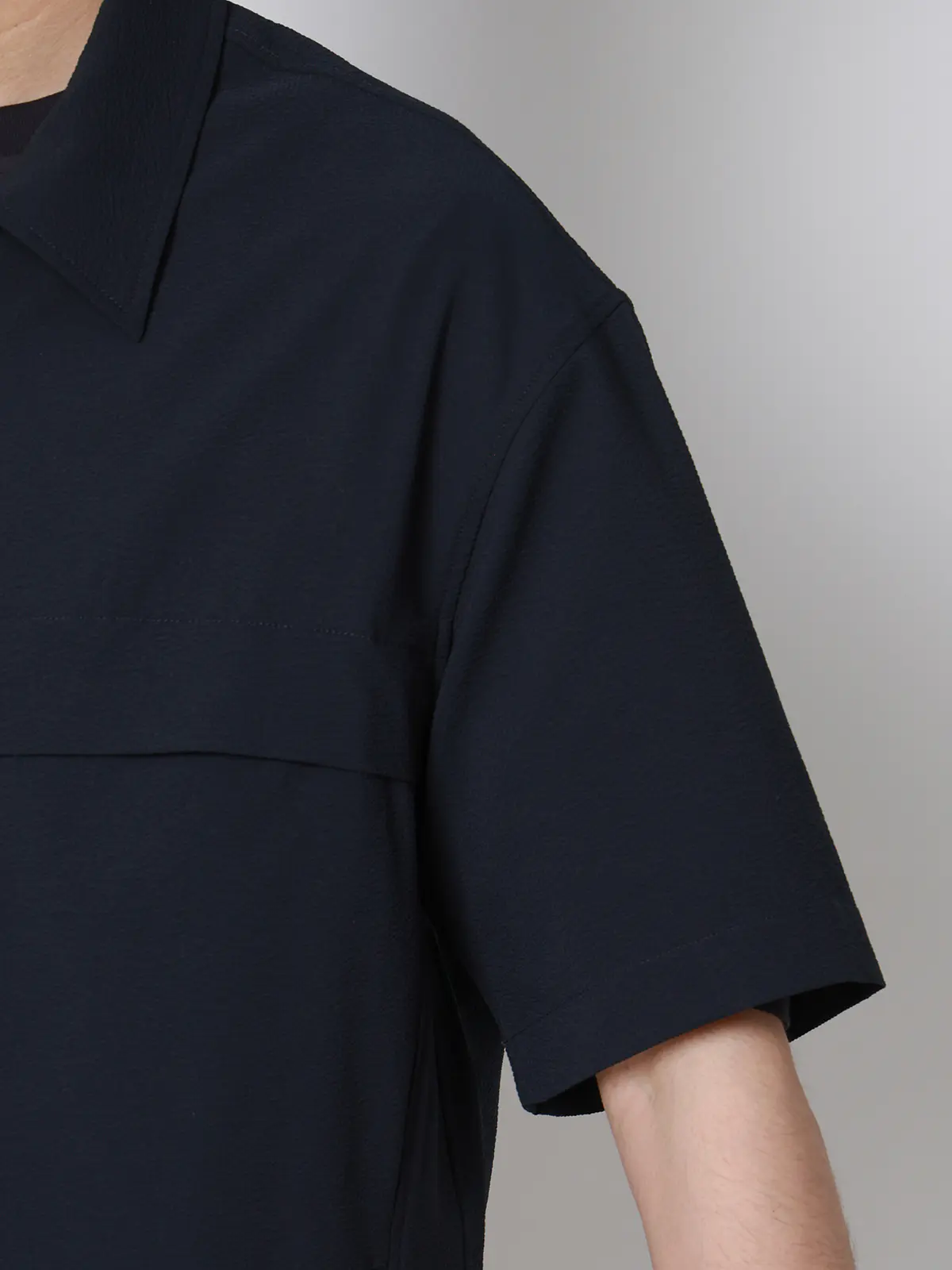 FLAT/ユーティリティーシャツ/半袖/ウォッシャブル/ストレッチ/ドライシアサッカー/無地 ネイビー S