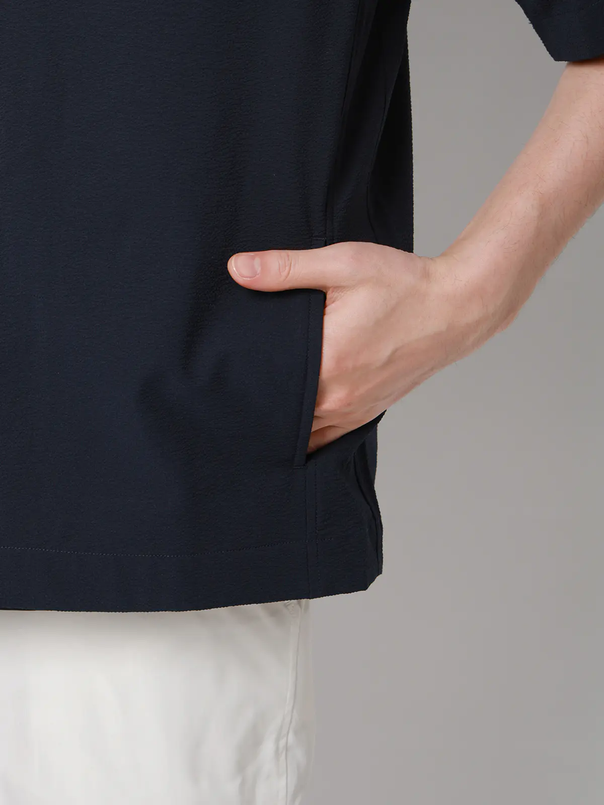 FLAT/ユーティリティーシャツ/半袖/ウォッシャブル/ストレッチ/ドライシアサッカー/無地 ネイビー S