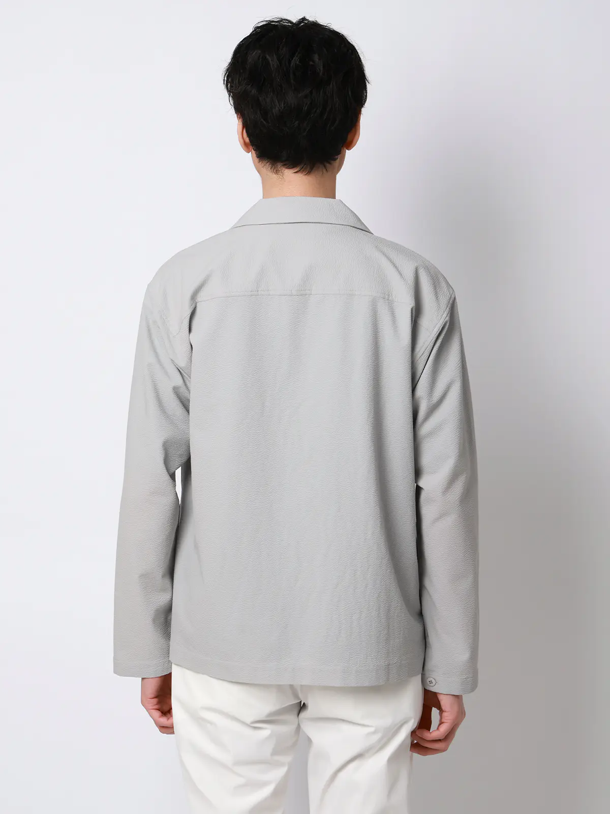 FLAT／オープンカラーアウターシャツ／ウォッシャブル／ストレッチ／ドライシアサッカー／無地 ライトグレー S