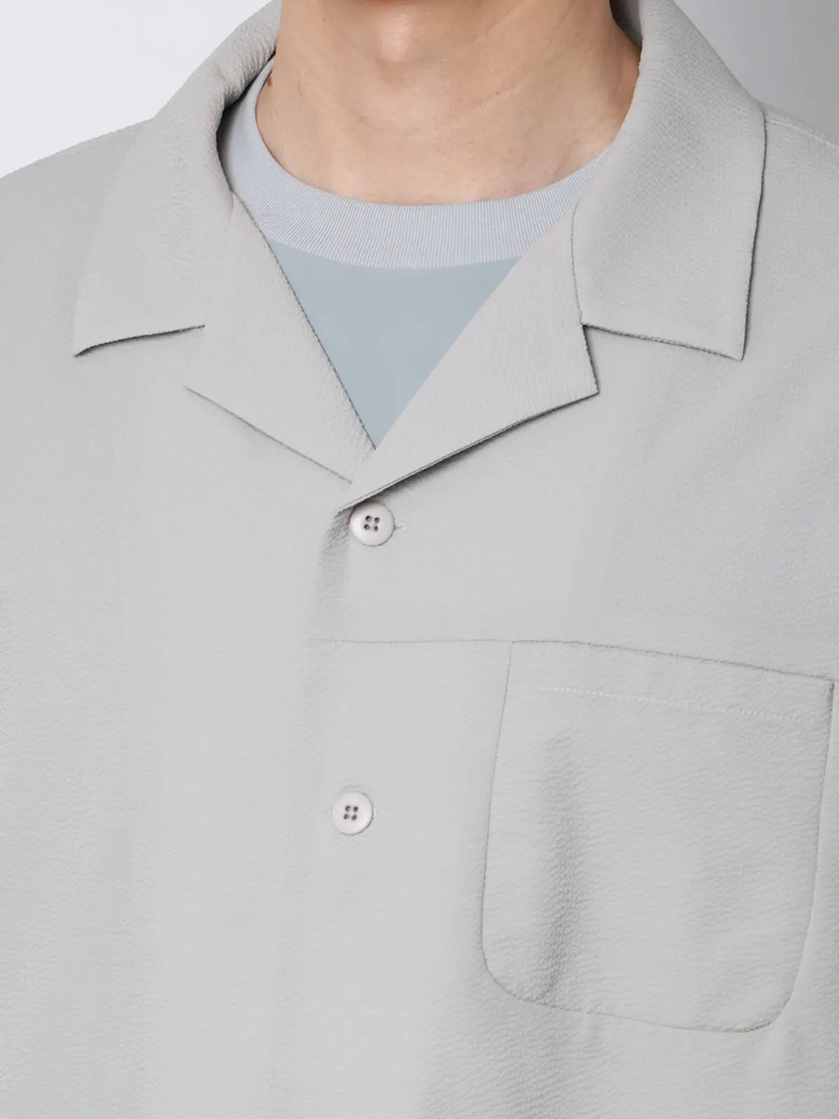 FLAT／オープンカラーアウターシャツ／ウォッシャブル／ストレッチ／ドライシアサッカー／無地 ライトグレー S