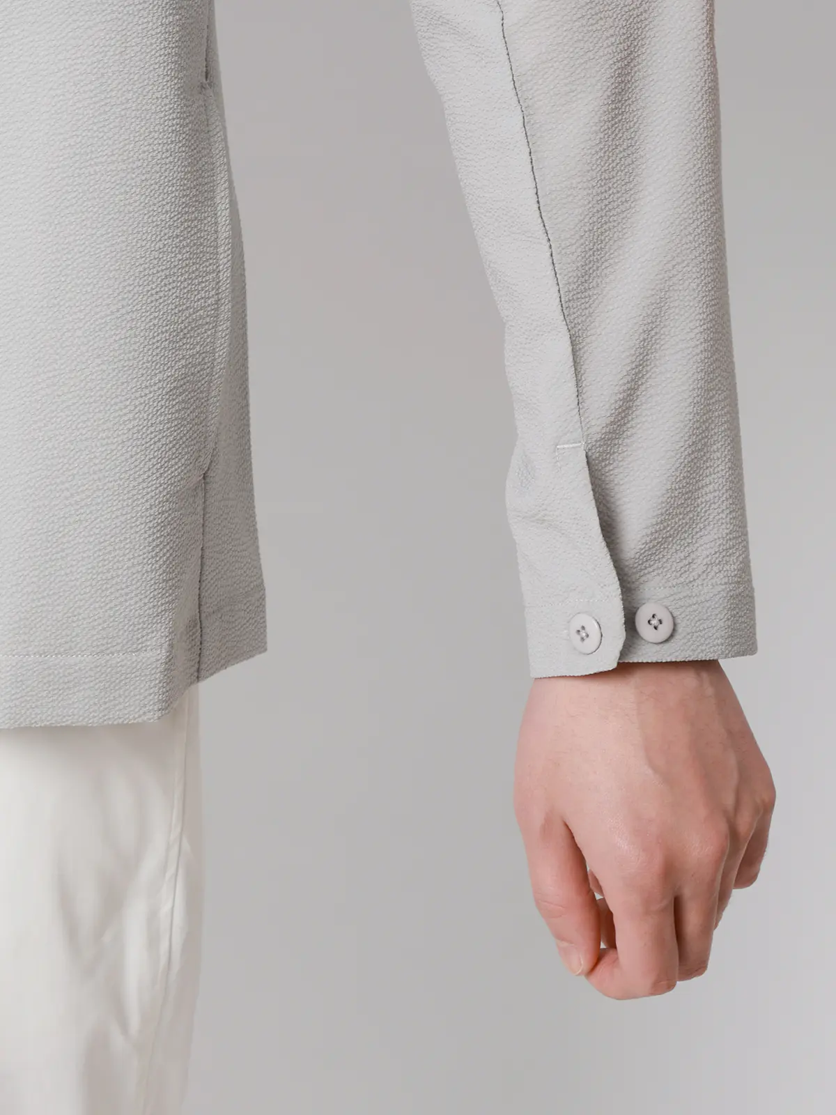 FLAT／オープンカラーアウターシャツ／ウォッシャブル／ストレッチ／ドライシアサッカー／無地 ライトグレー S