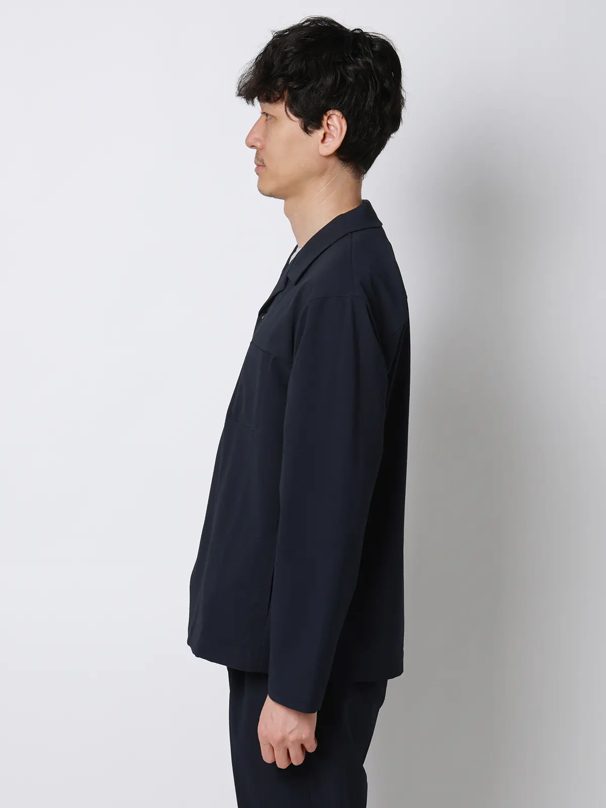 FLAT/オープンカラーアウターシャツ/ウォッシャブル/ストレッチ/ドライシアサッカー/無地 ネイビー S