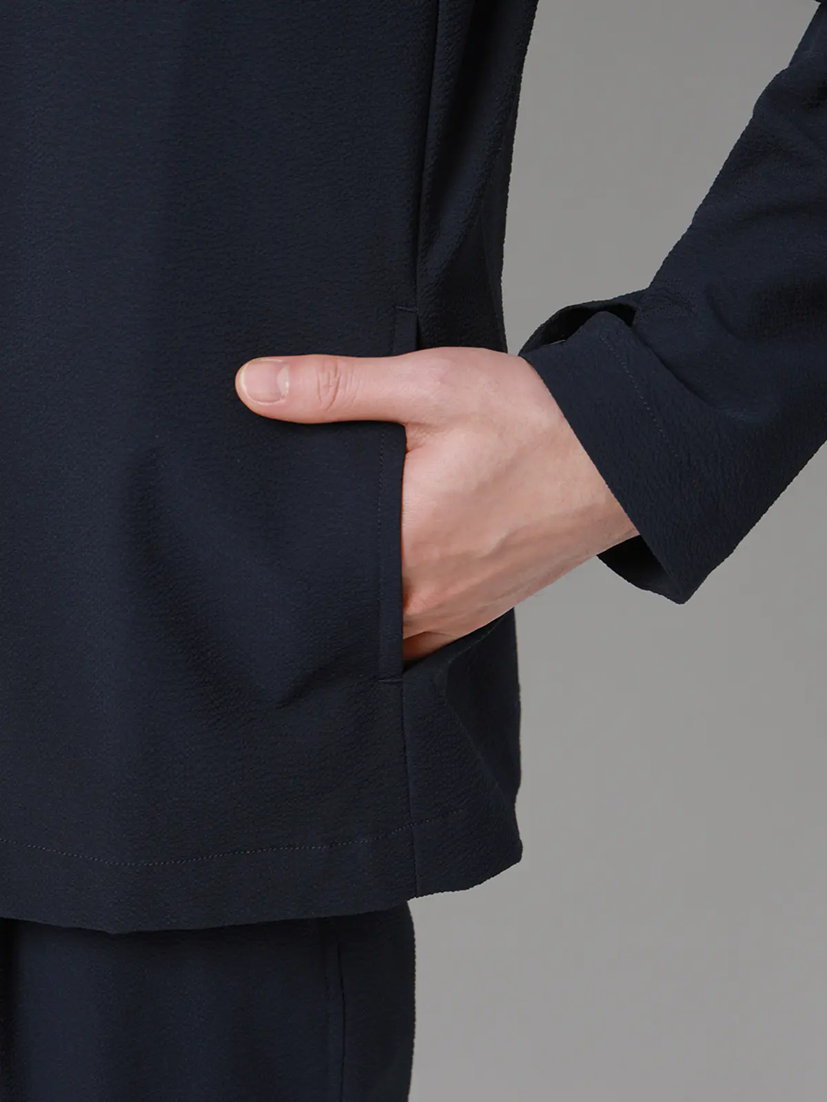 FLAT/オープンカラーアウターシャツ/ウォッシャブル/ストレッチ/ドライシアサッカー/無地 ネイビー S