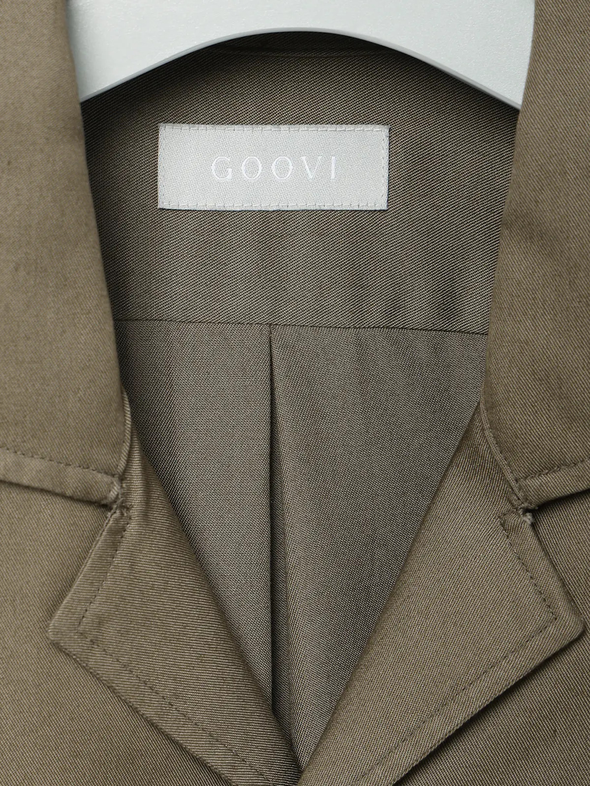 GOOVI/オープンカラーシャツ/長袖/ウォッシャブル/リヨセルギャバジン/無地 カーキ 1