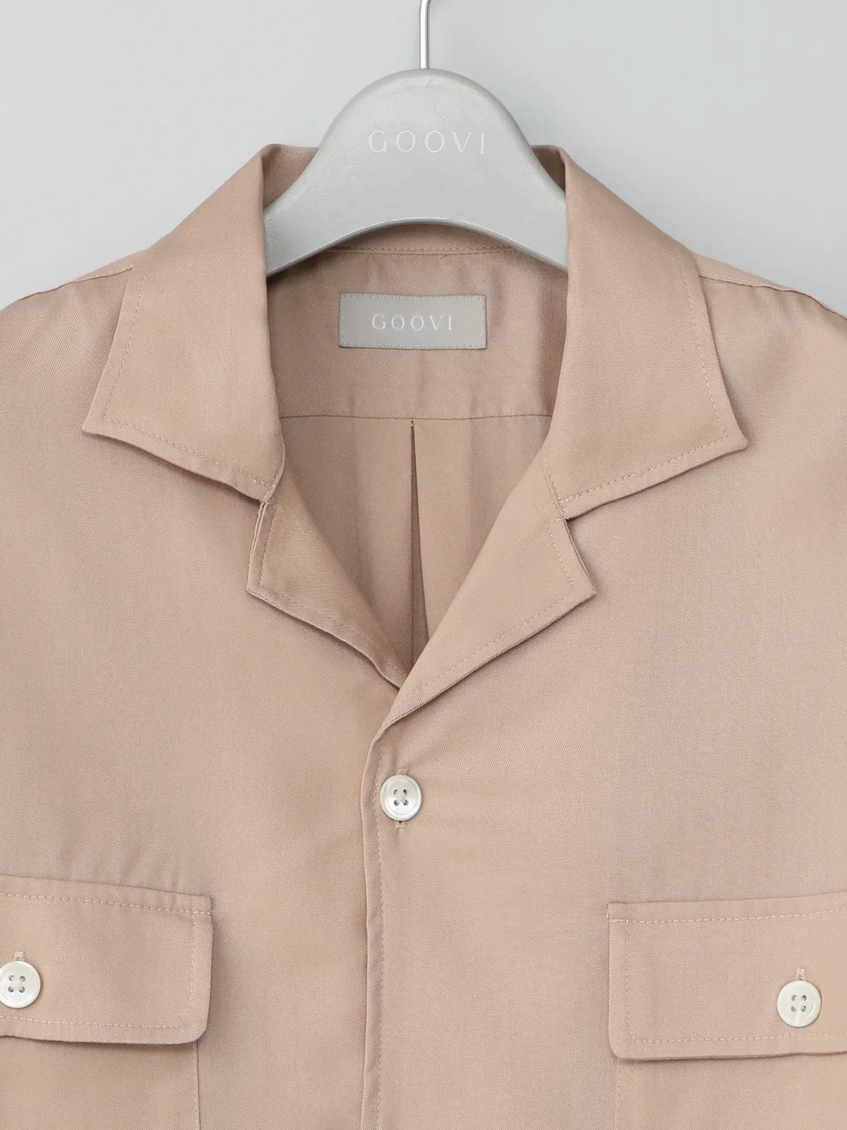 GOOVI／オープンカラーシャツ／長袖／ウォッシャブル／リヨセルギャバジン／無地 ピンク 1