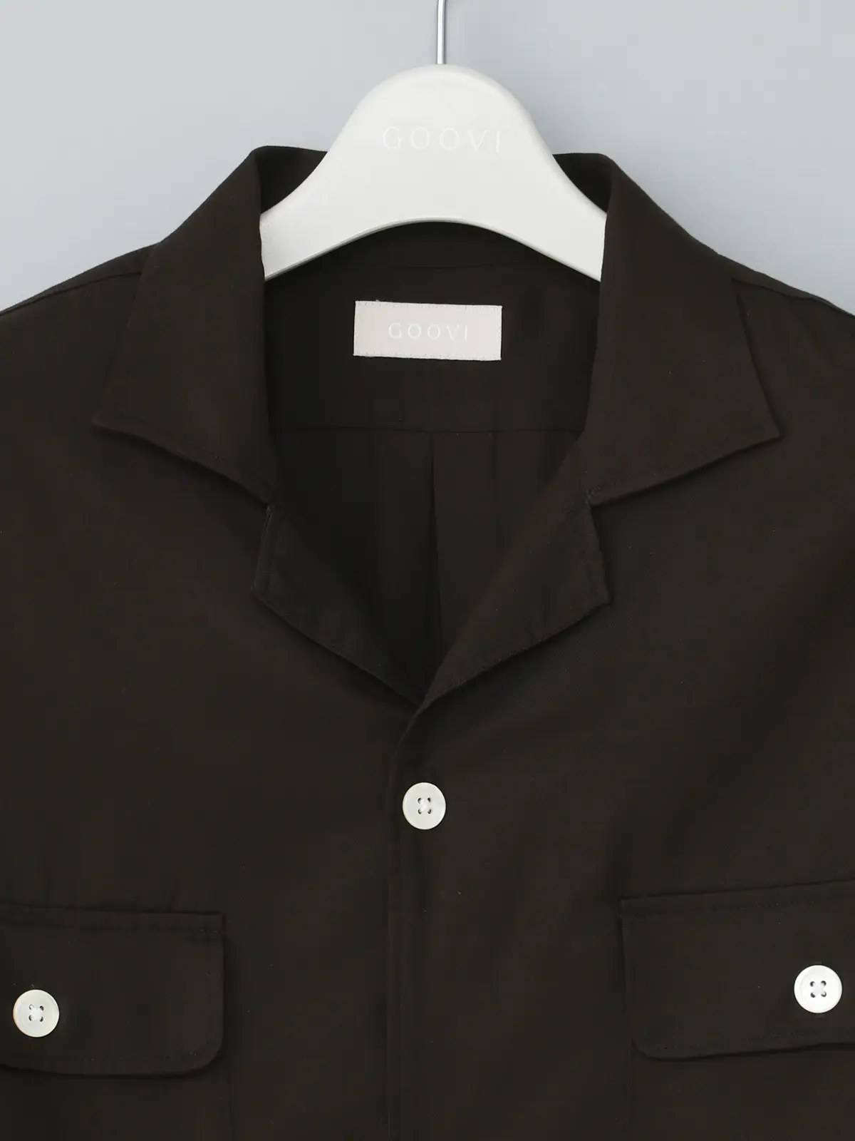 GOOVI／オープンカラーシャツ／長袖／ウォッシャブル／リヨセルギャバジン／無地 ブラック 1