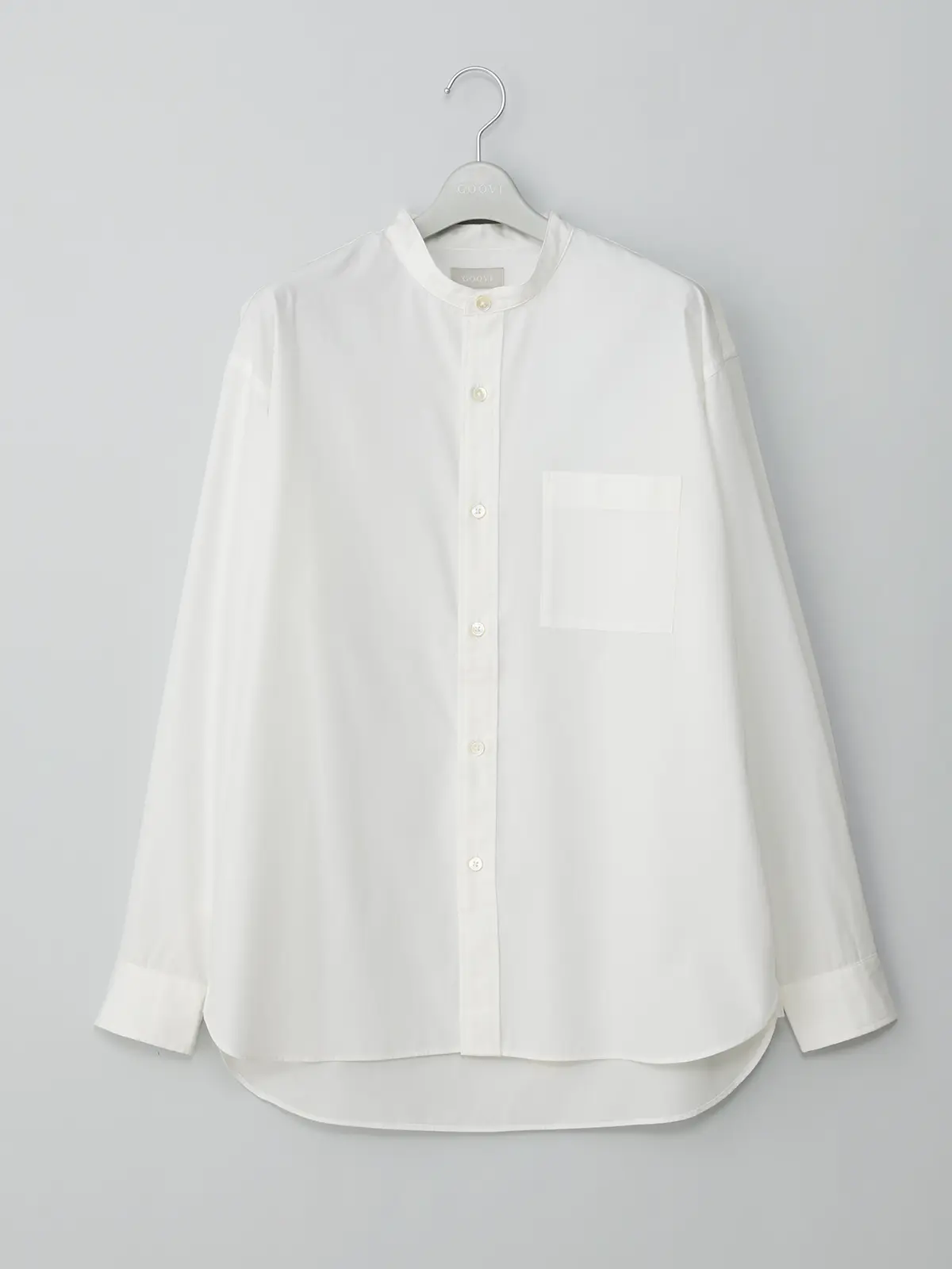 GOOVI／バンドカラーシャツ／長袖／ウォッシャブル／ポリエステルコットンブロード／無地 ホワイト 1