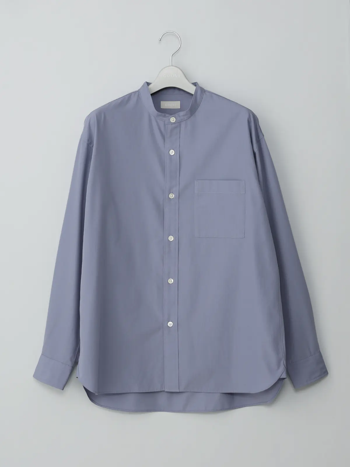 GOOVI／バンドカラーシャツ／長袖／ウォッシャブル／ポリエステルコットンブロード／無地 ブルー 1