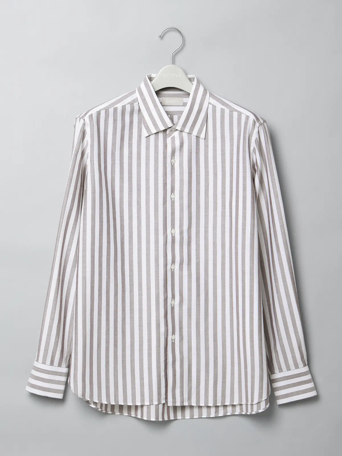 GOOVI／ワンピースカラーシャツ／長袖／ICE COTTON／ストライプ ブラウン 1