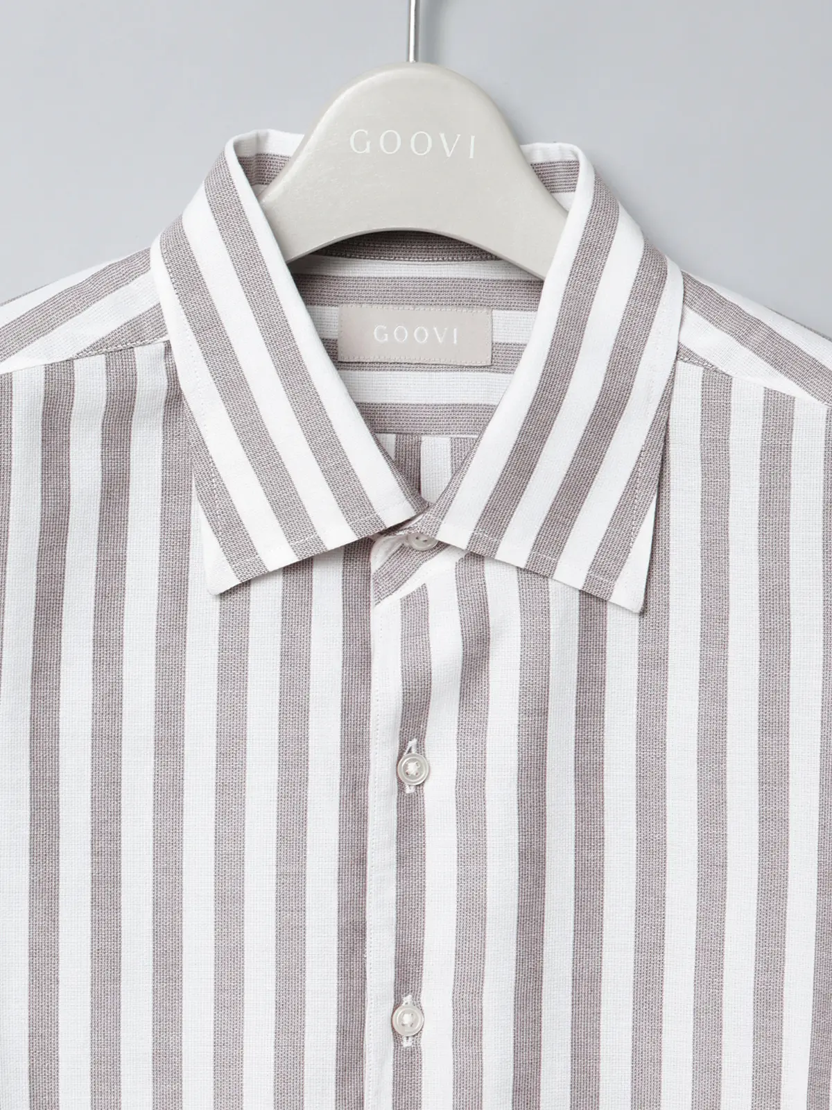 GOOVI／ワンピースカラーシャツ／長袖／ICE COTTON／ストライプ ブラウン 1