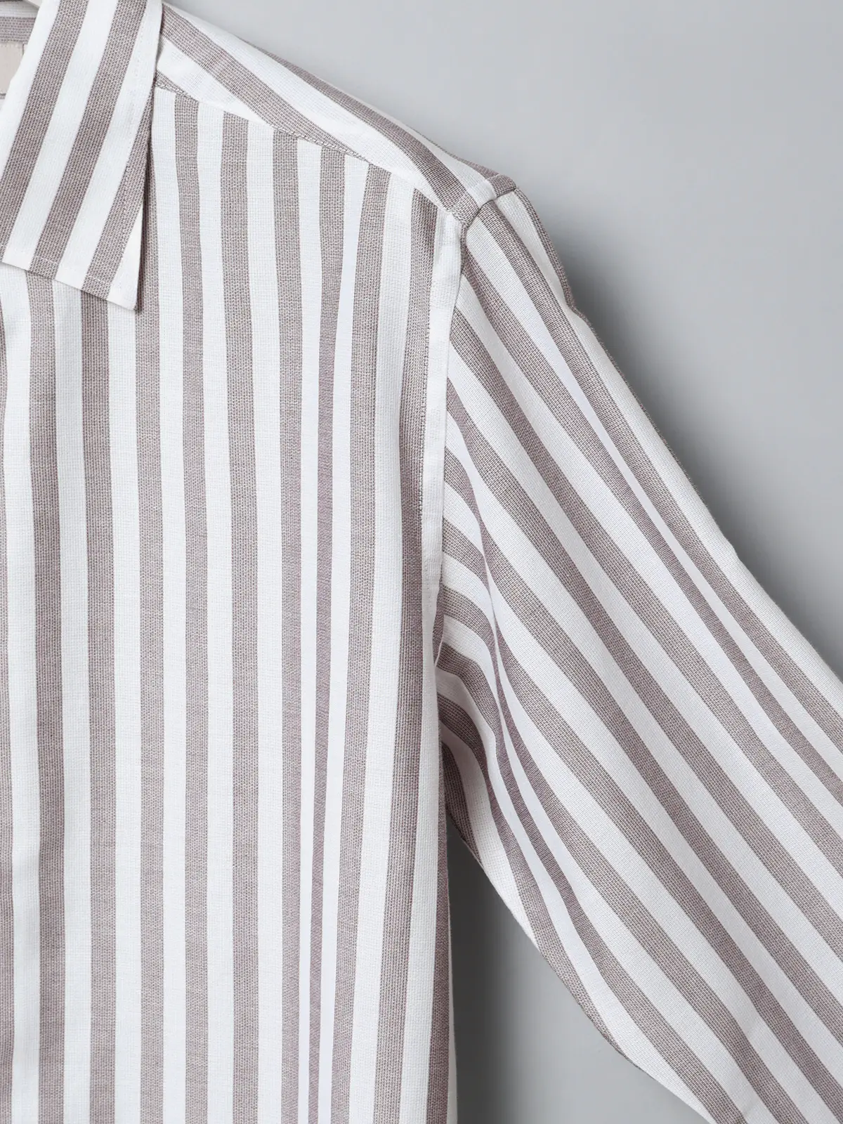 GOOVI／ワンピースカラーシャツ／長袖／ICE COTTON／ストライプ ブラウン 1