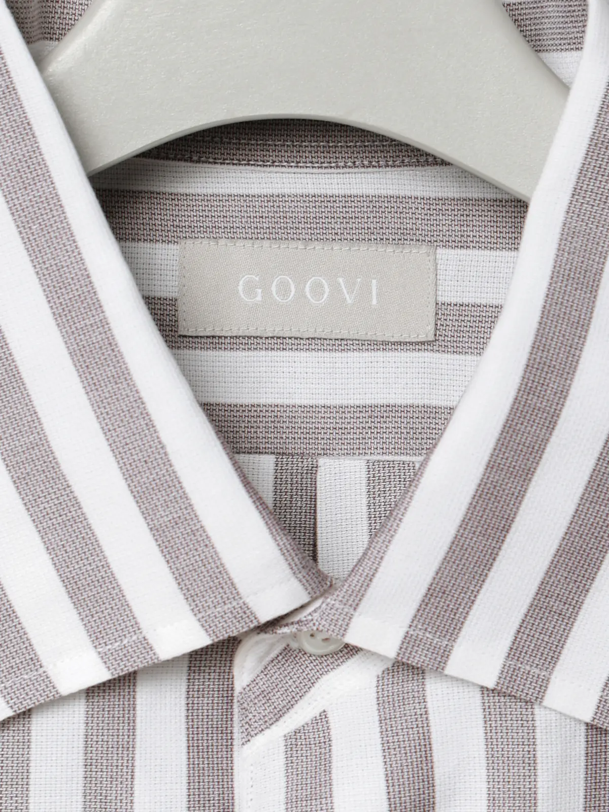 GOOVI／ワンピースカラーシャツ／長袖／ICE COTTON／ストライプ ブラウン 1