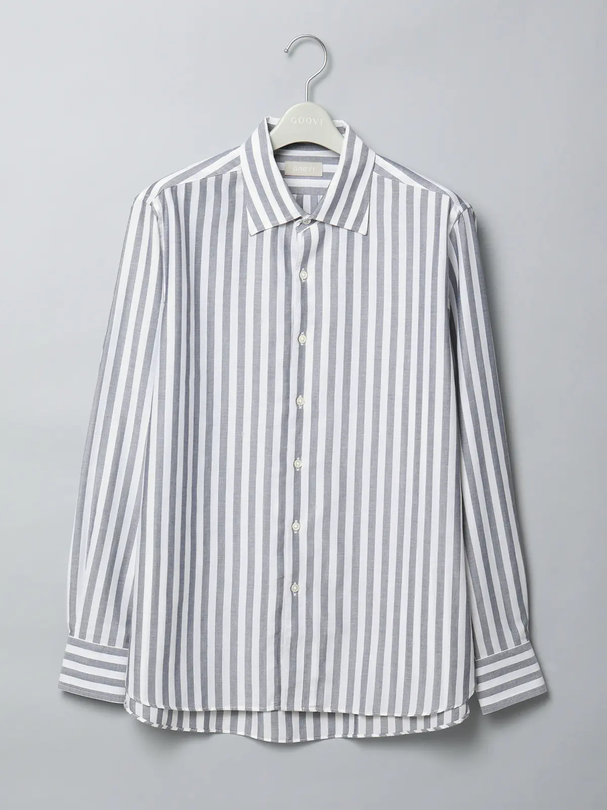 GOOVI／ワンピースカラーシャツ／長袖／ICE COTTON／ストライプ ネイビー 1