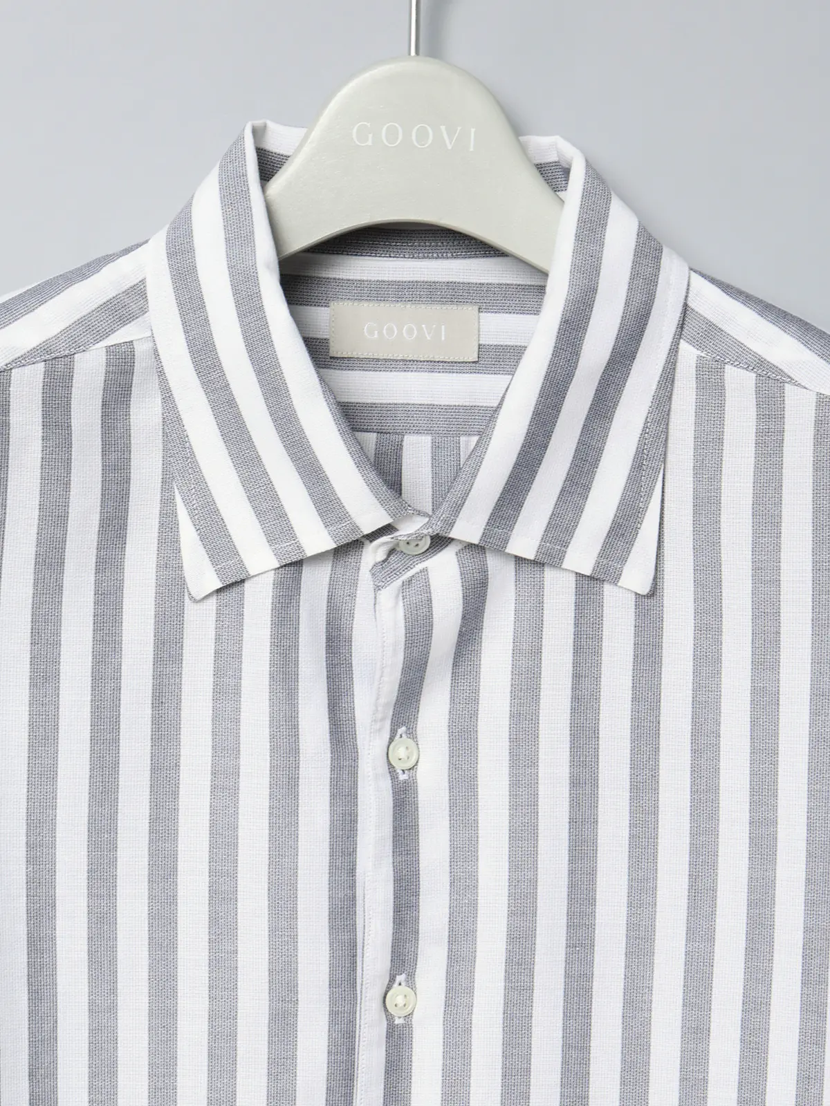 GOOVI／ワンピースカラーシャツ／長袖／ICE COTTON／ストライプ ネイビー 1
