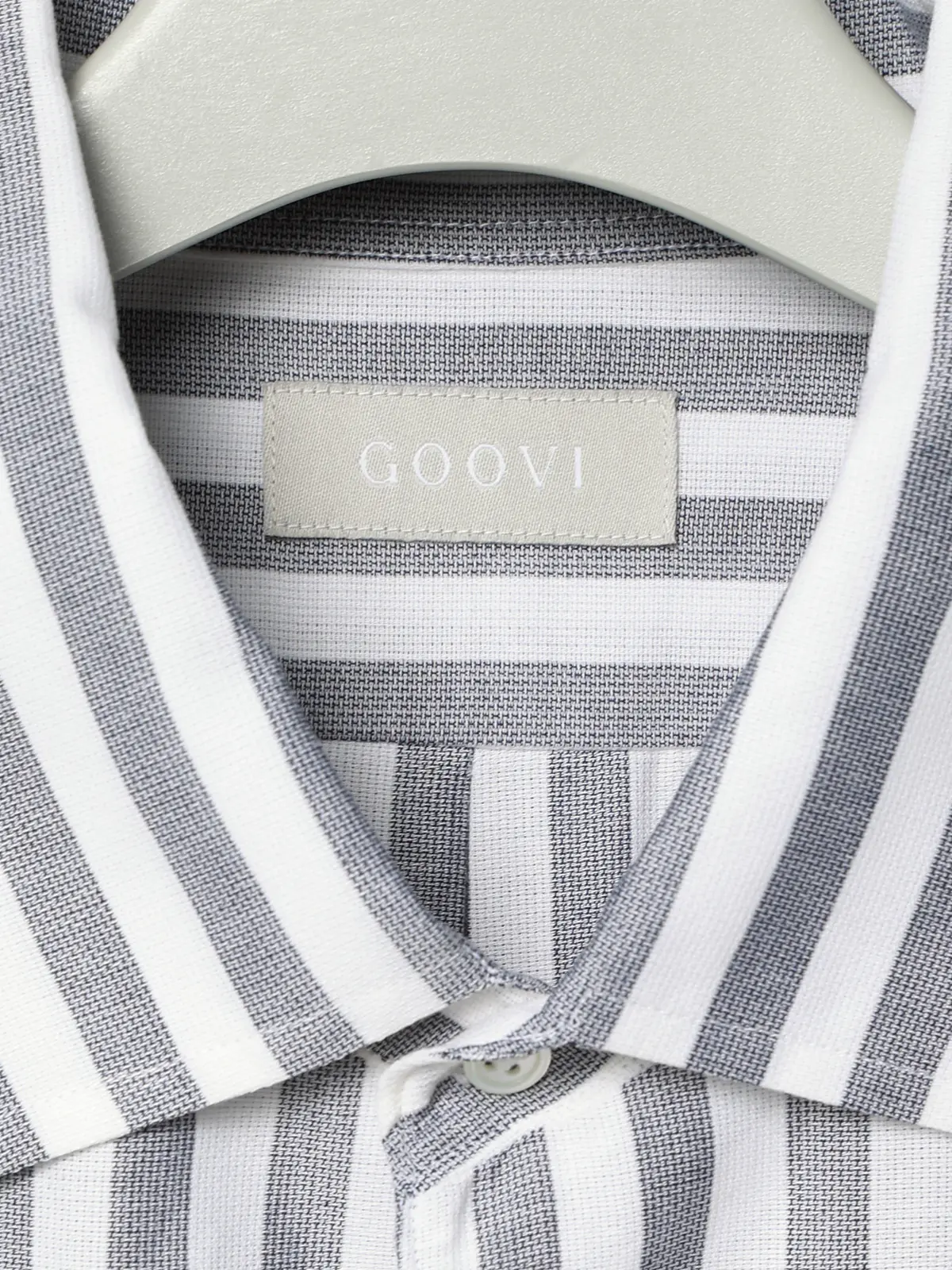 GOOVI／ワンピースカラーシャツ／長袖／ICE COTTON／ストライプ ネイビー 1