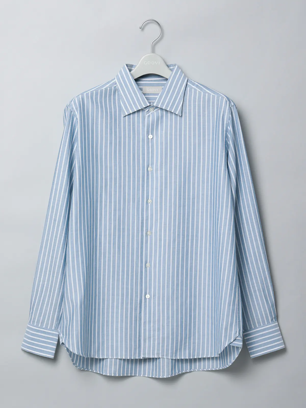 GOOVI／ワンピースカラーシャツ／長袖／ICE COTTON／ストライプ ブルー 1