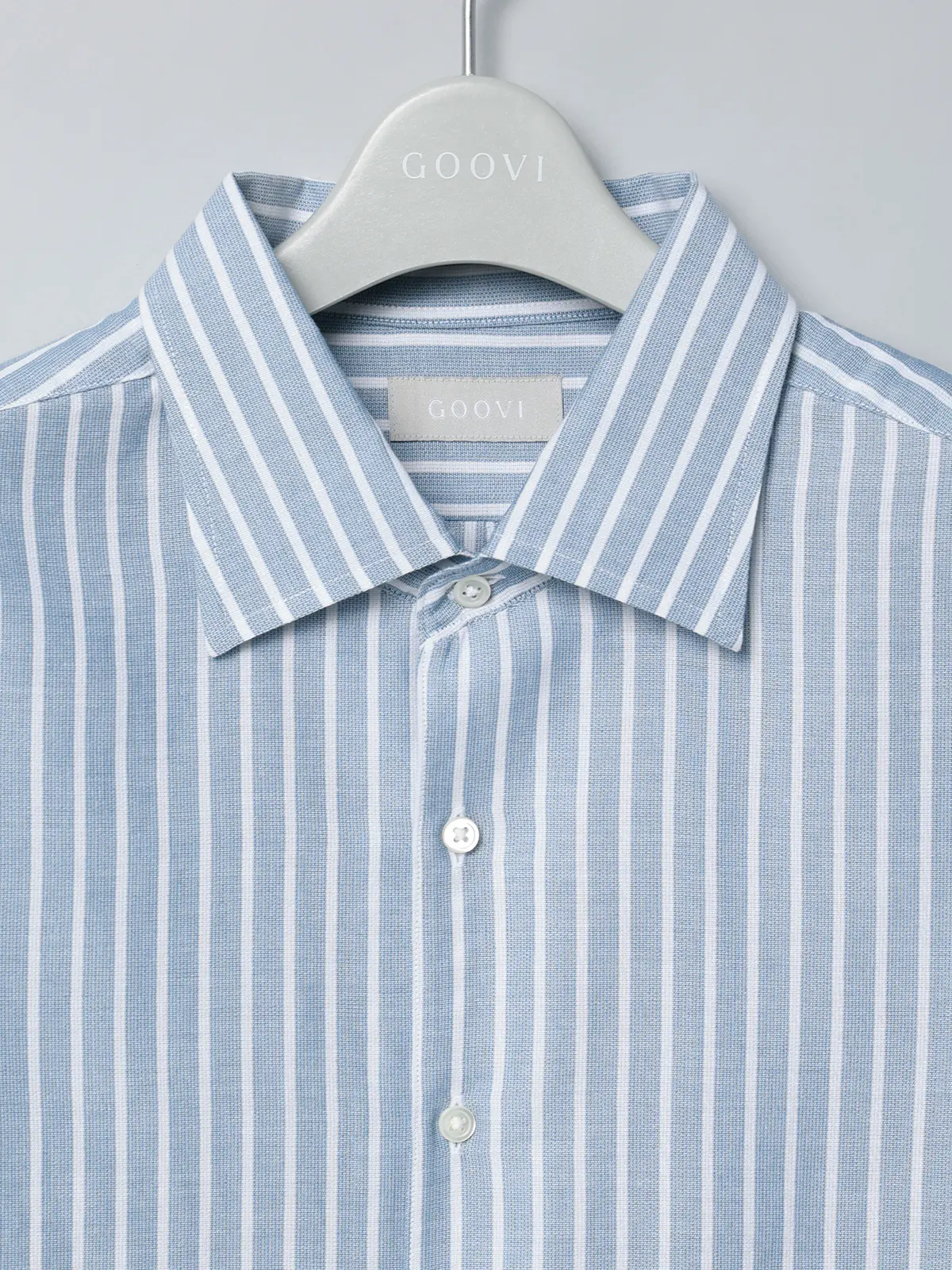 GOOVI／ワンピースカラーシャツ／長袖／ICE COTTON／ストライプ ブルー 1
