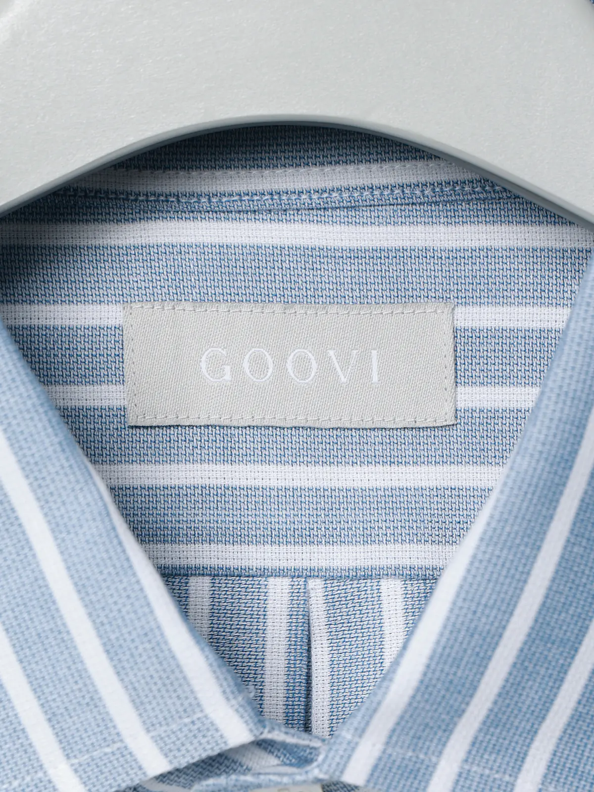 GOOVI／ワンピースカラーシャツ／長袖／ICE COTTON／ストライプ ブルー 1